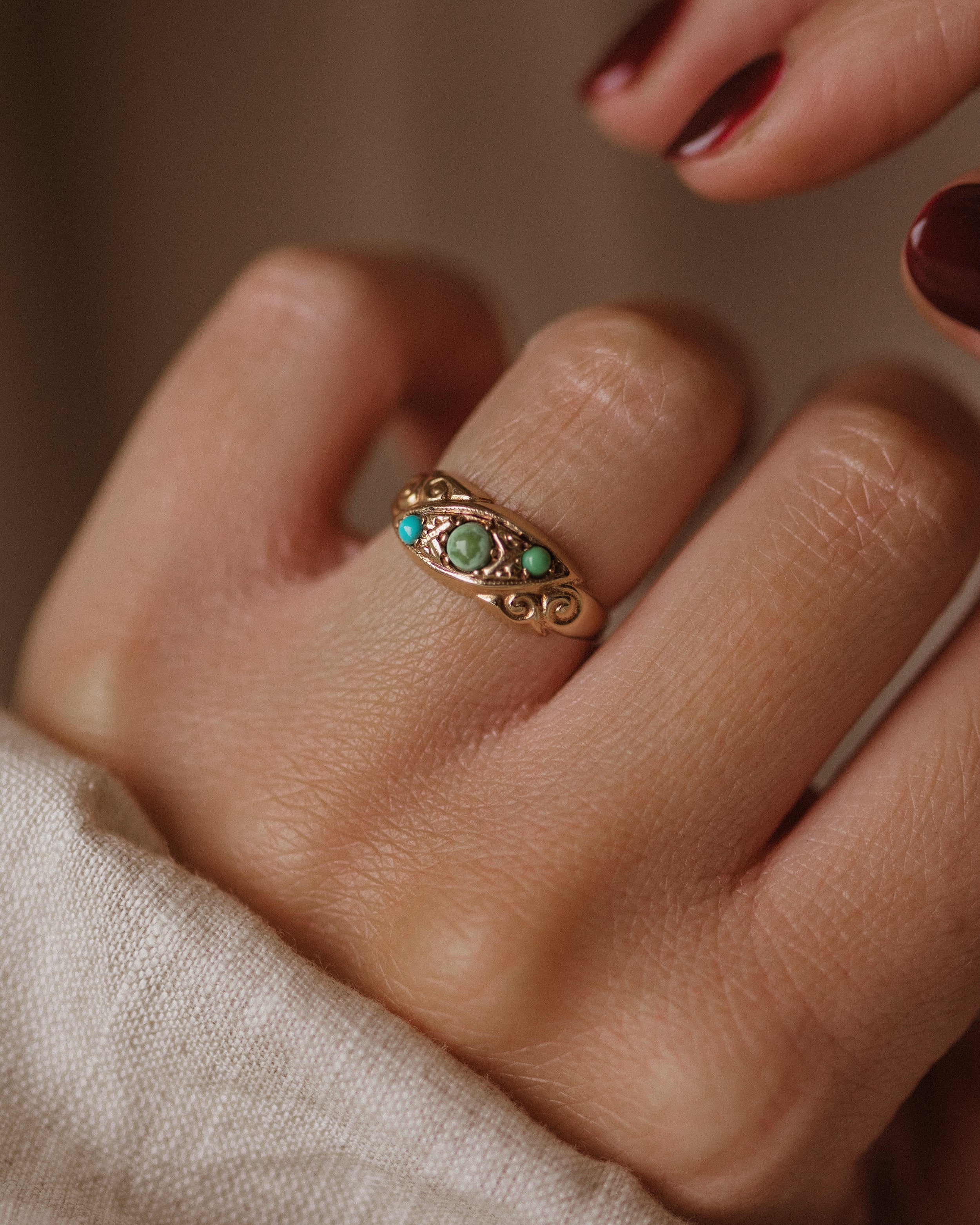 Image of Claudine 1978 Vintage 9ct Gold Turquoise Trilogy Ring