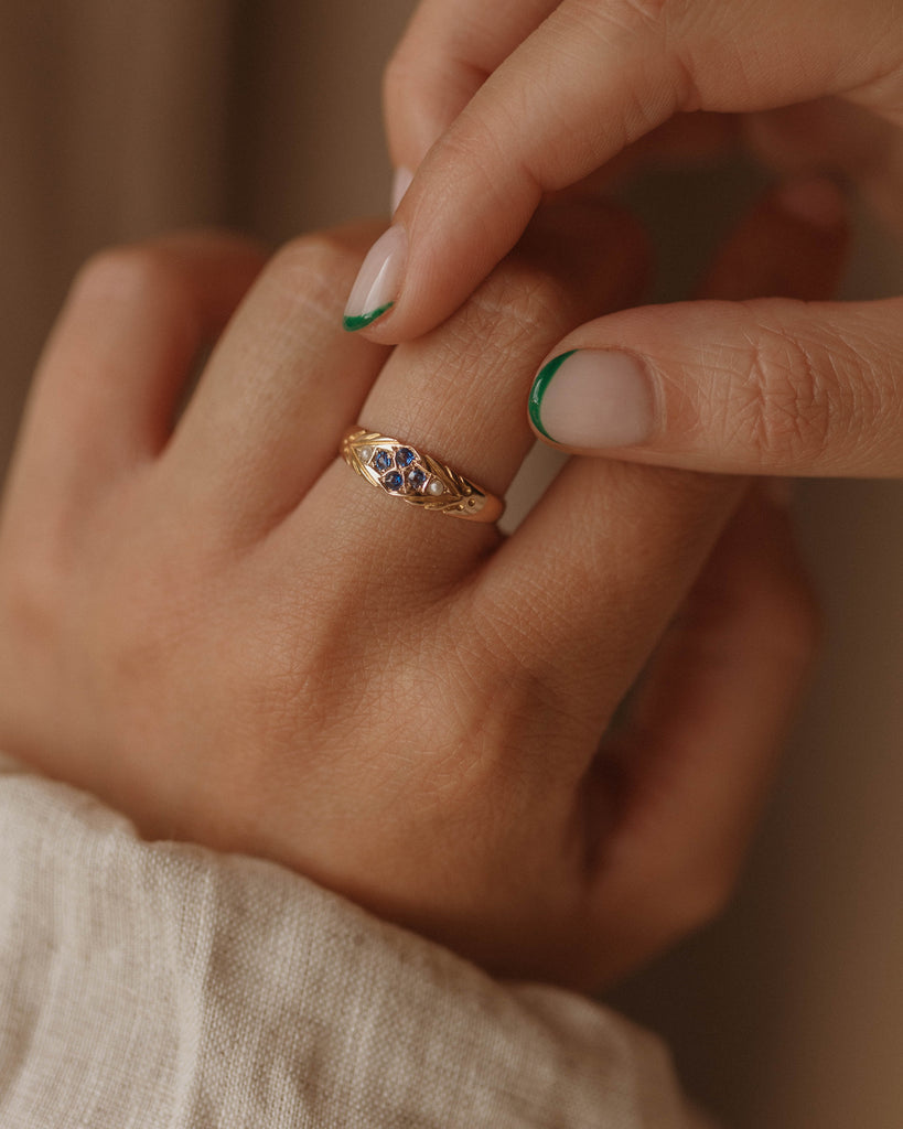 Florence 1876 Victorian 15ct Gold Sapphire & Pearl Ring