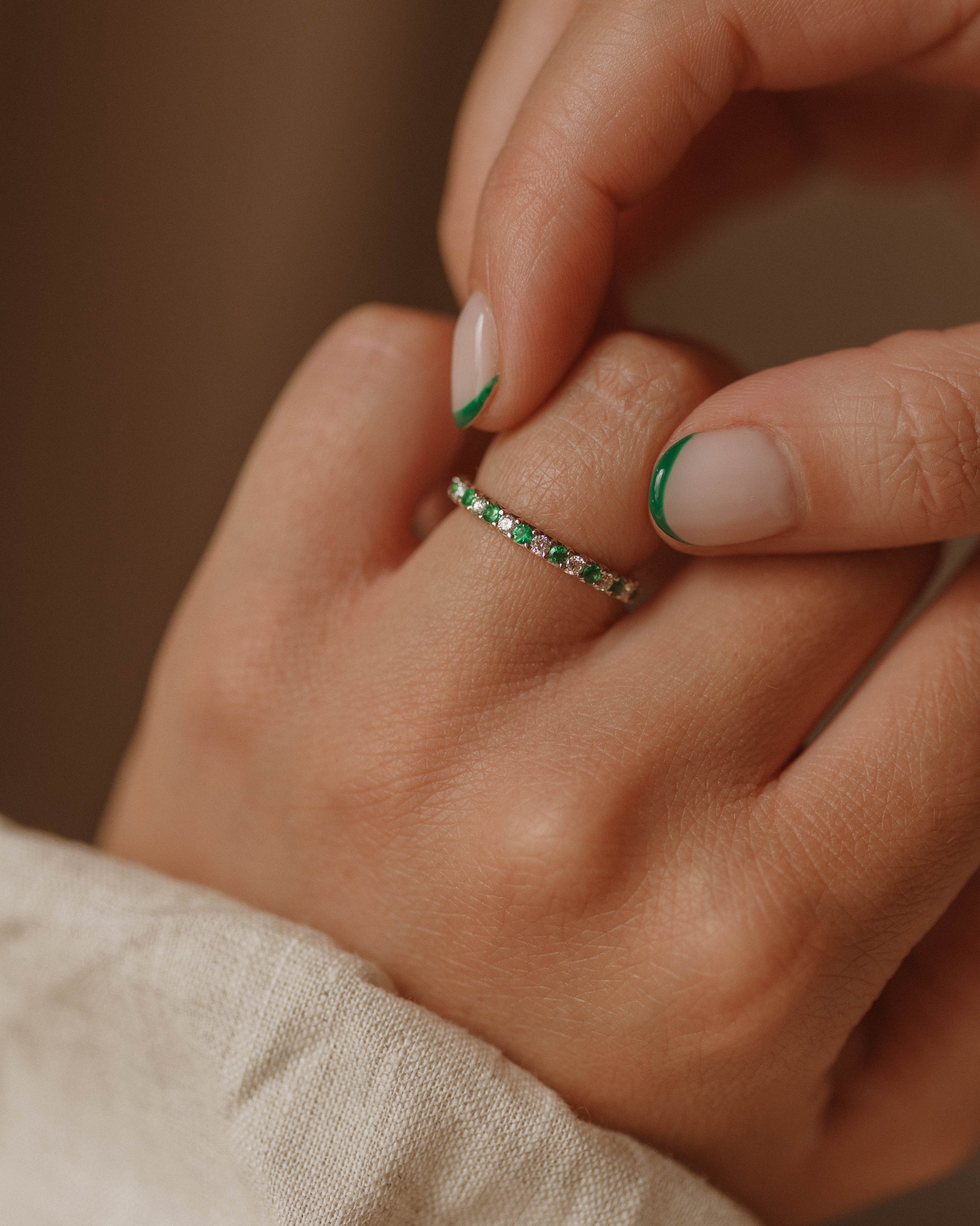 Image of Henrietta 18ct White Gold Emerald & Diamond Half Eternity Ring