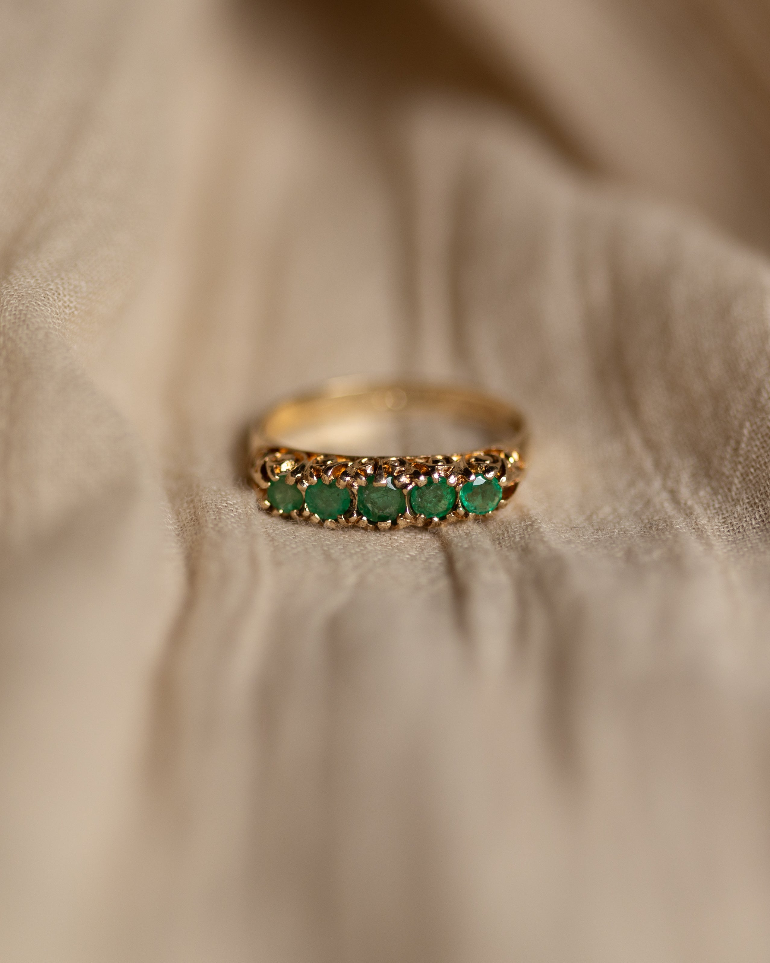 Verity 1976 Vintage 9ct Gold Emerald Five Stone Ring