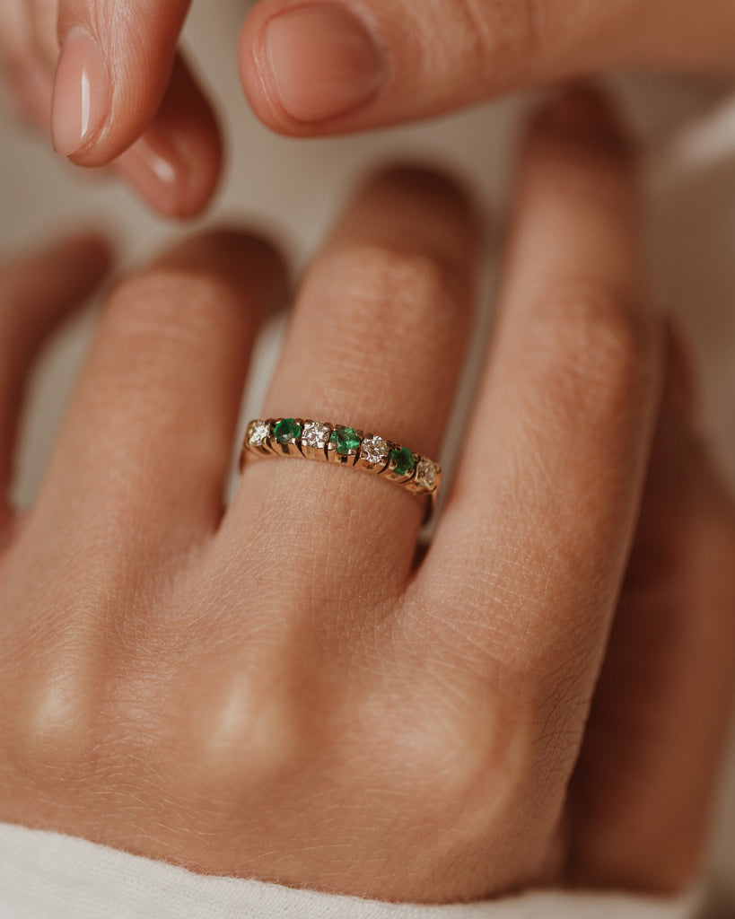 Delilah Vintage 14ct Gold Emerald & Diamond Half Eternity Ring