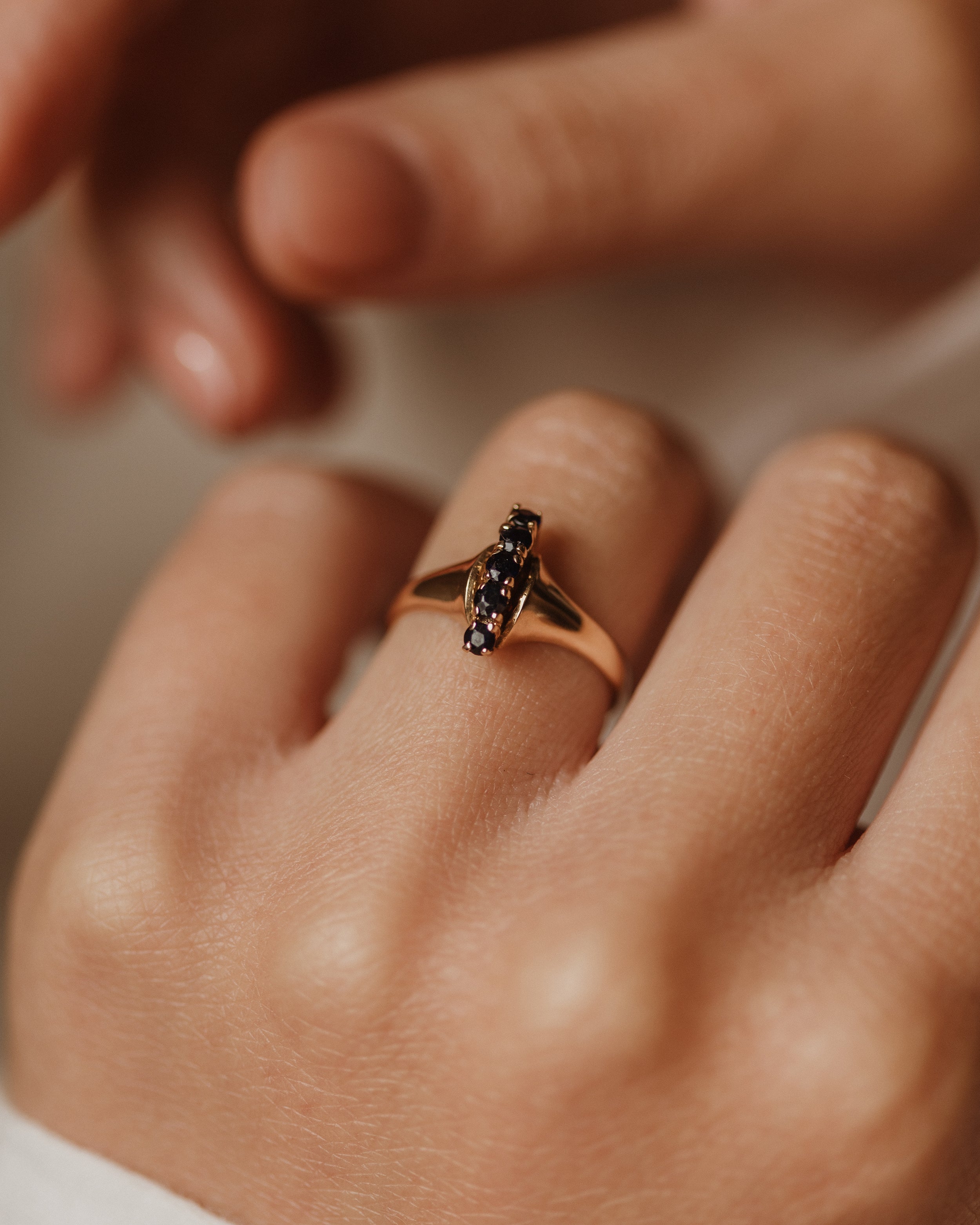 Image of Stella 1977 Vintage 9ct Gold Sapphire Five Stone Ring