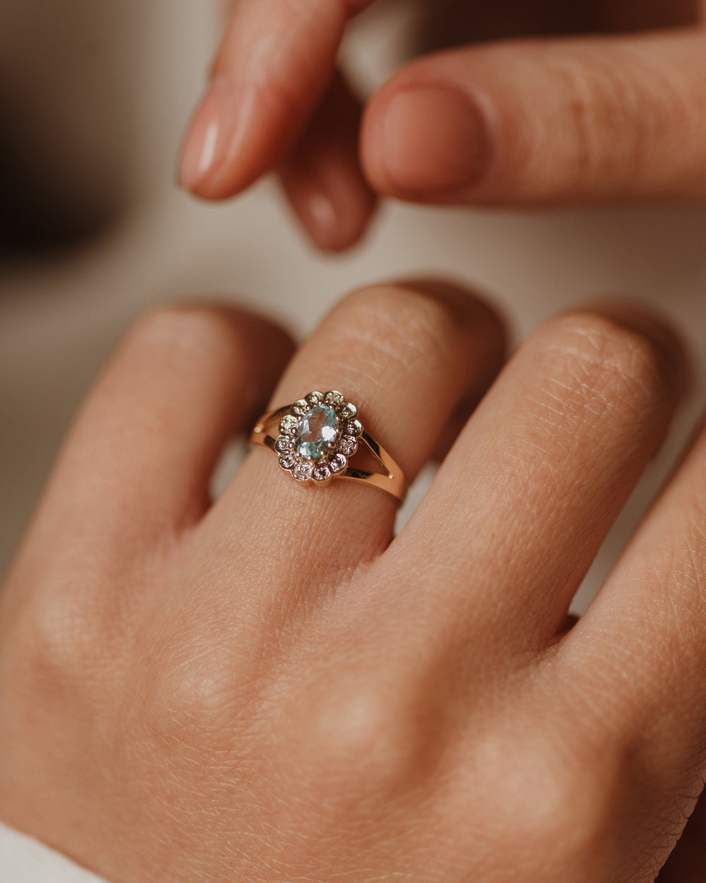 Georgiana Vintage 9ct Gold Topaz & Diamond Cluster Ring