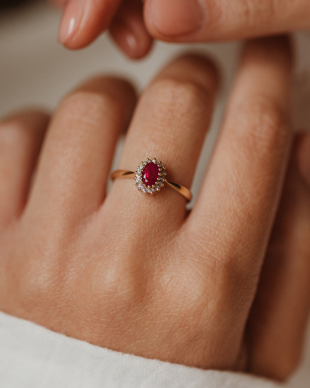 Jean Vintage 9ct Gold Ruby & Diamond Cluster Ring