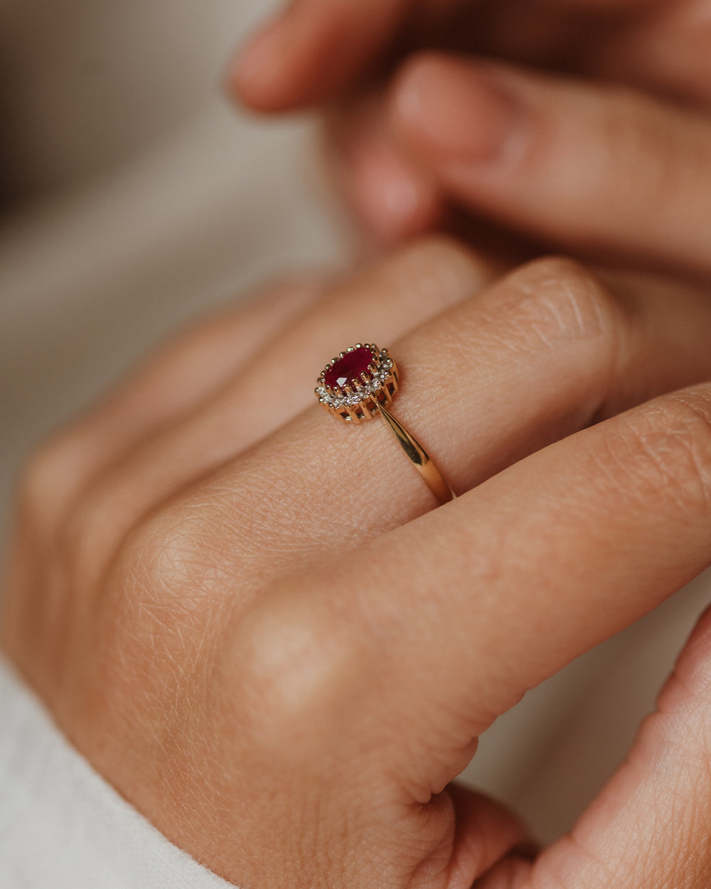 Jean Vintage 9ct Gold Ruby & Diamond Cluster Ring