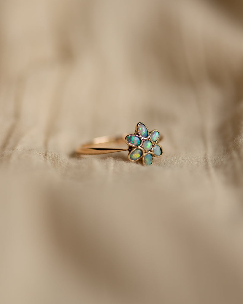 Annis Antique 9ct Gold Opal Flowerhead Cluster Ring