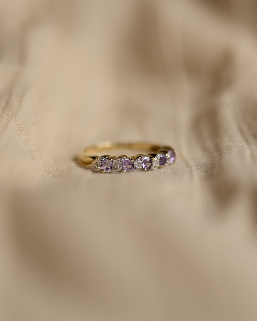 Isabella 1977 Vintage 9ct Gold Amethyst & Diamond Half Eternity Ring