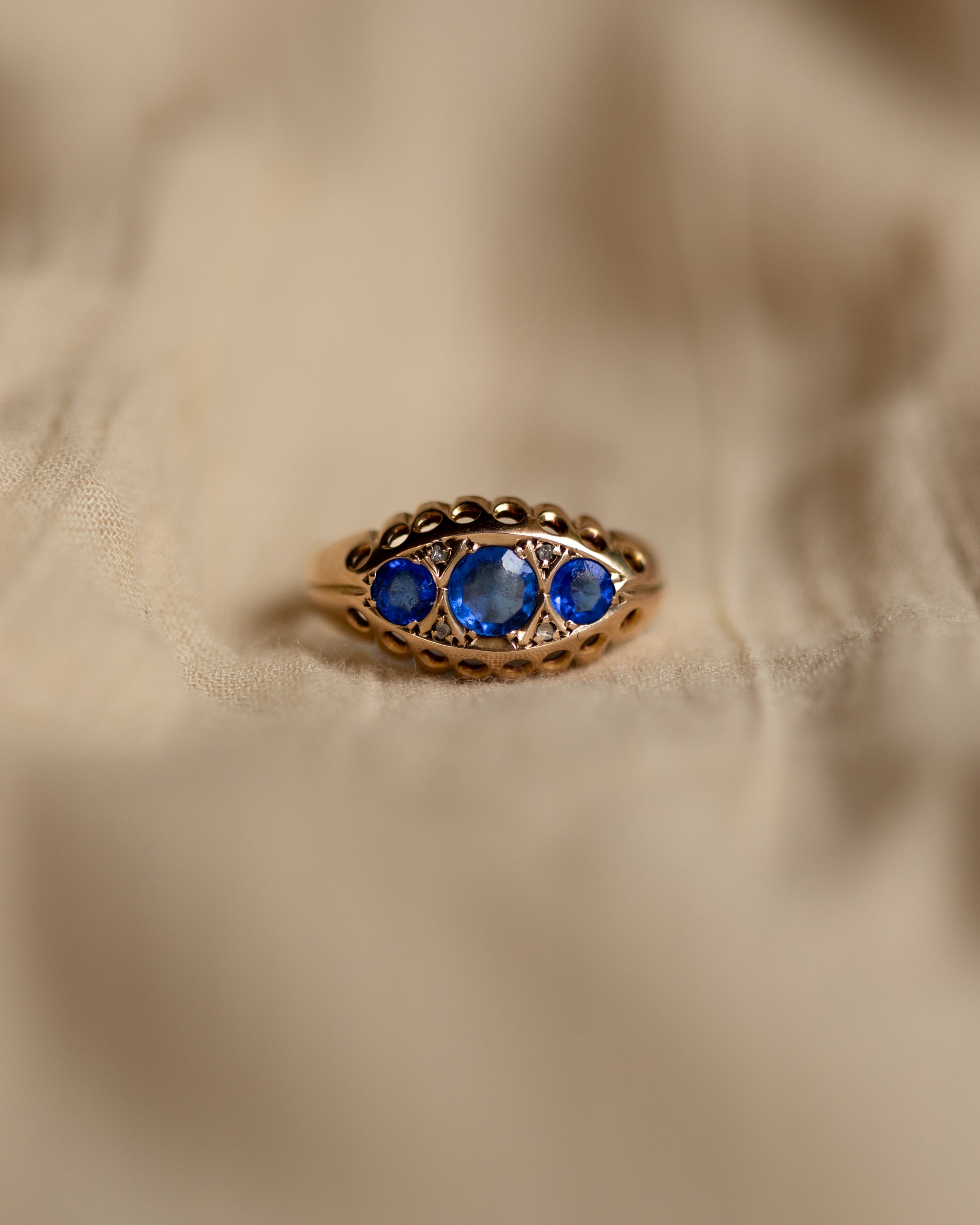 Bessie 1918 Antique 9ct Gold Sapphire & Diamond Ring