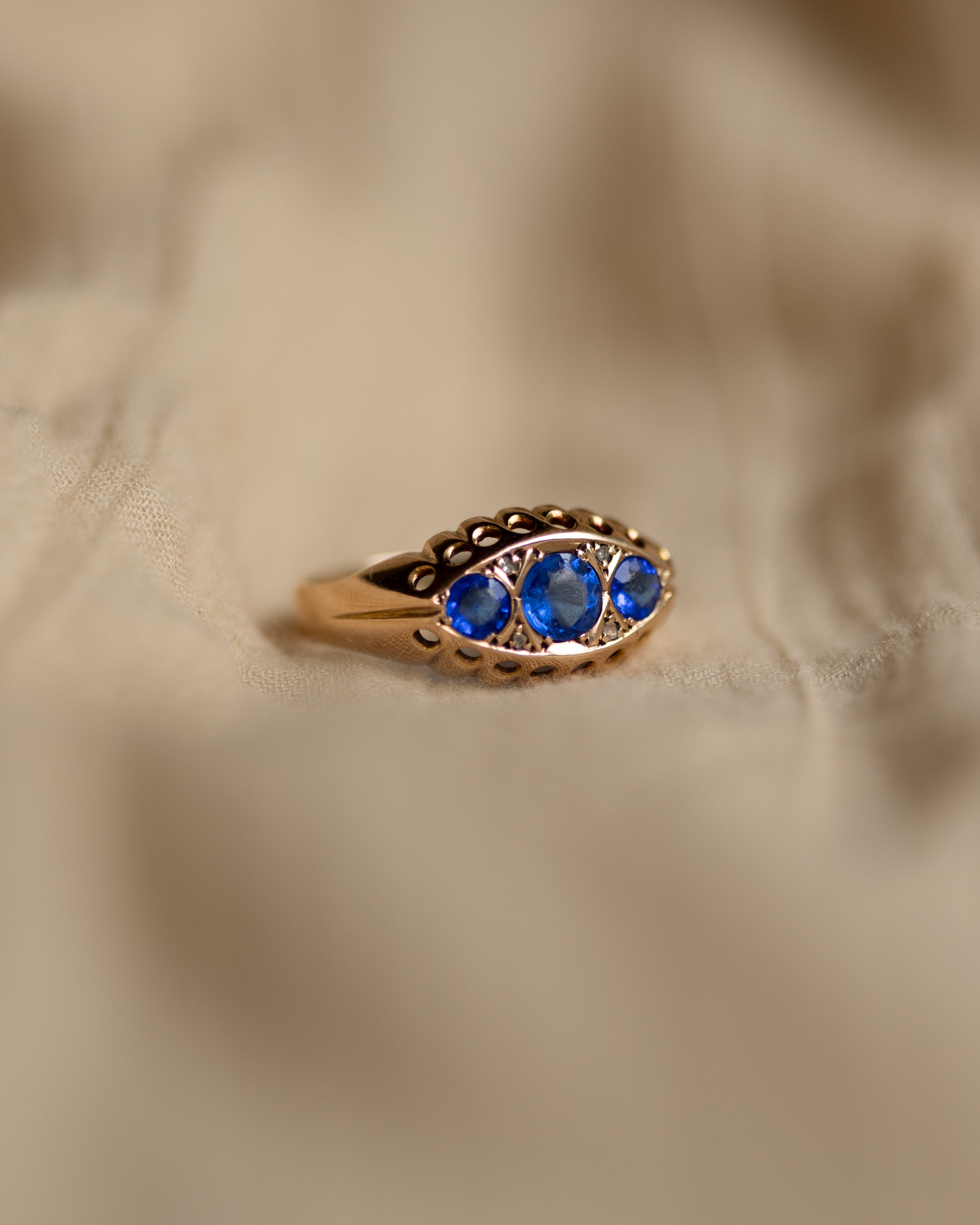 Bessie 1918 Antique 9ct Gold Sapphire & Diamond Ring