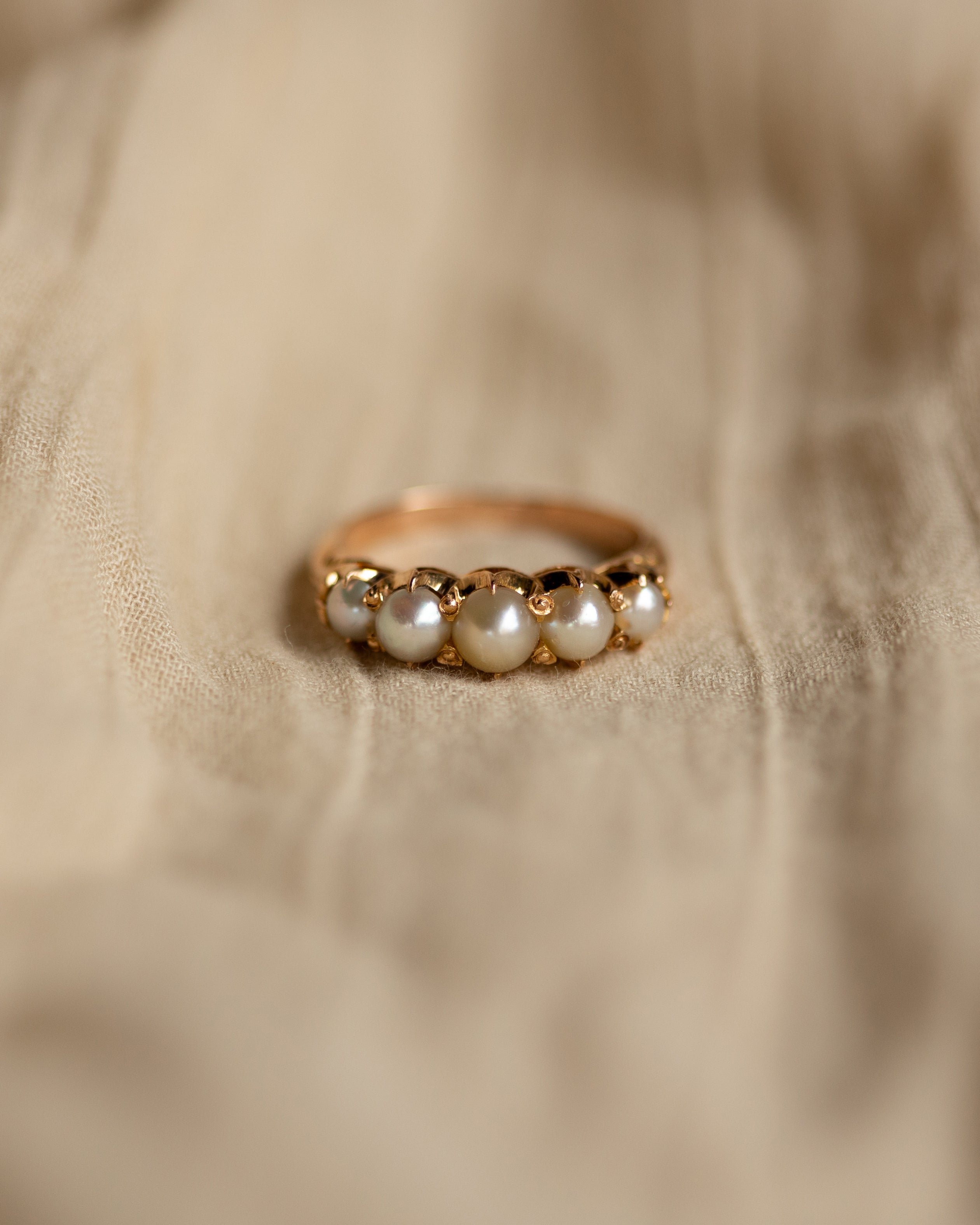 Georgie Antique 9ct Gold Five Stone Pearl Ring