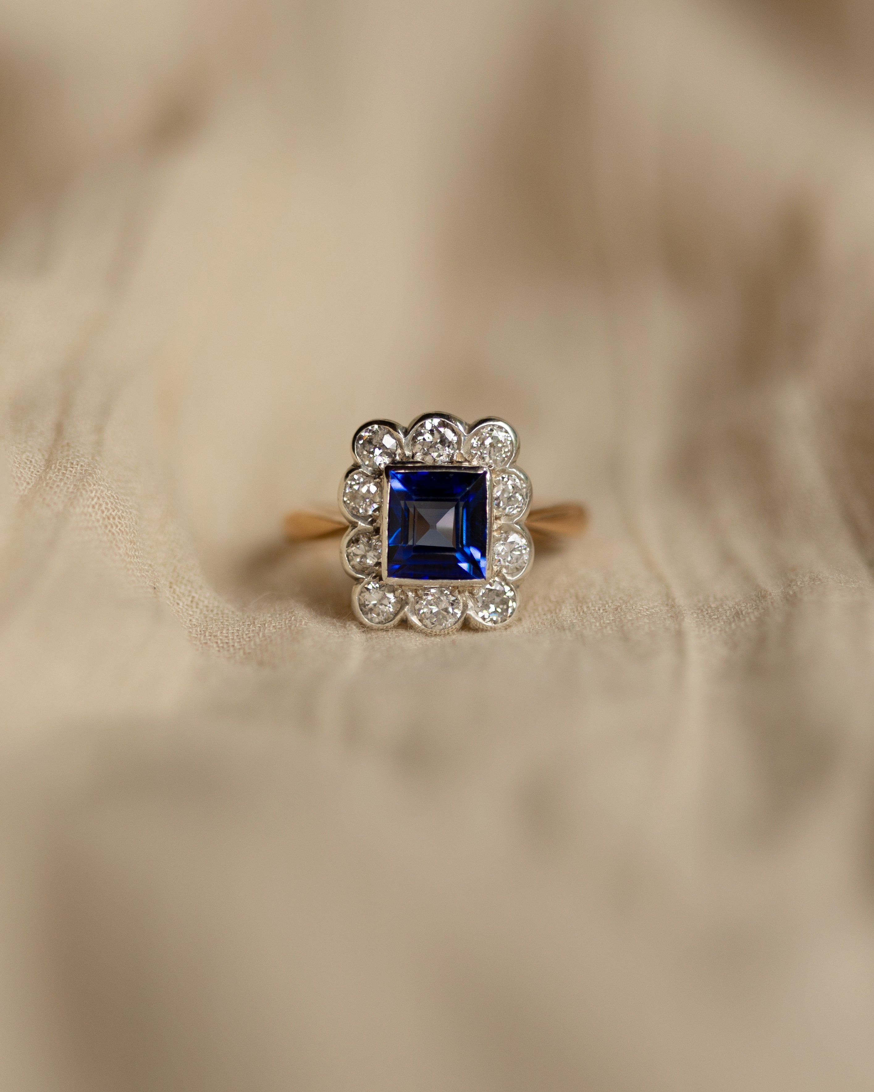 Image of Ottilie Antique 18ct Gold Sapphire & Diamond Cluster Ring