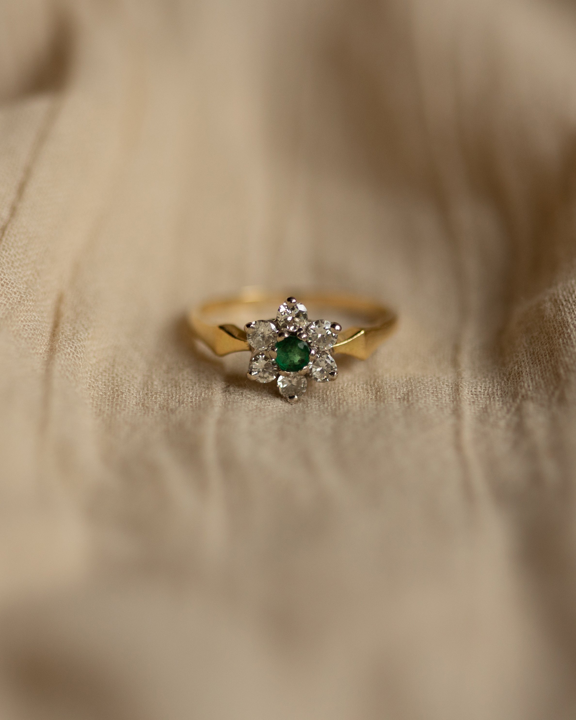 Image of Sylvia Vintage 18ct Gold Emerald & Diamond Cluster Ring