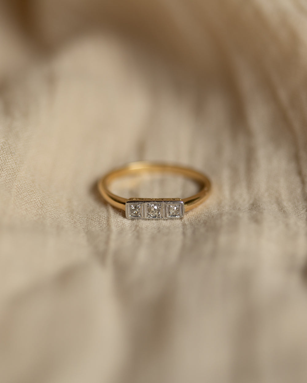 Frieda Antique Art Deco 18ct Gold Diamond Trilogy Ring