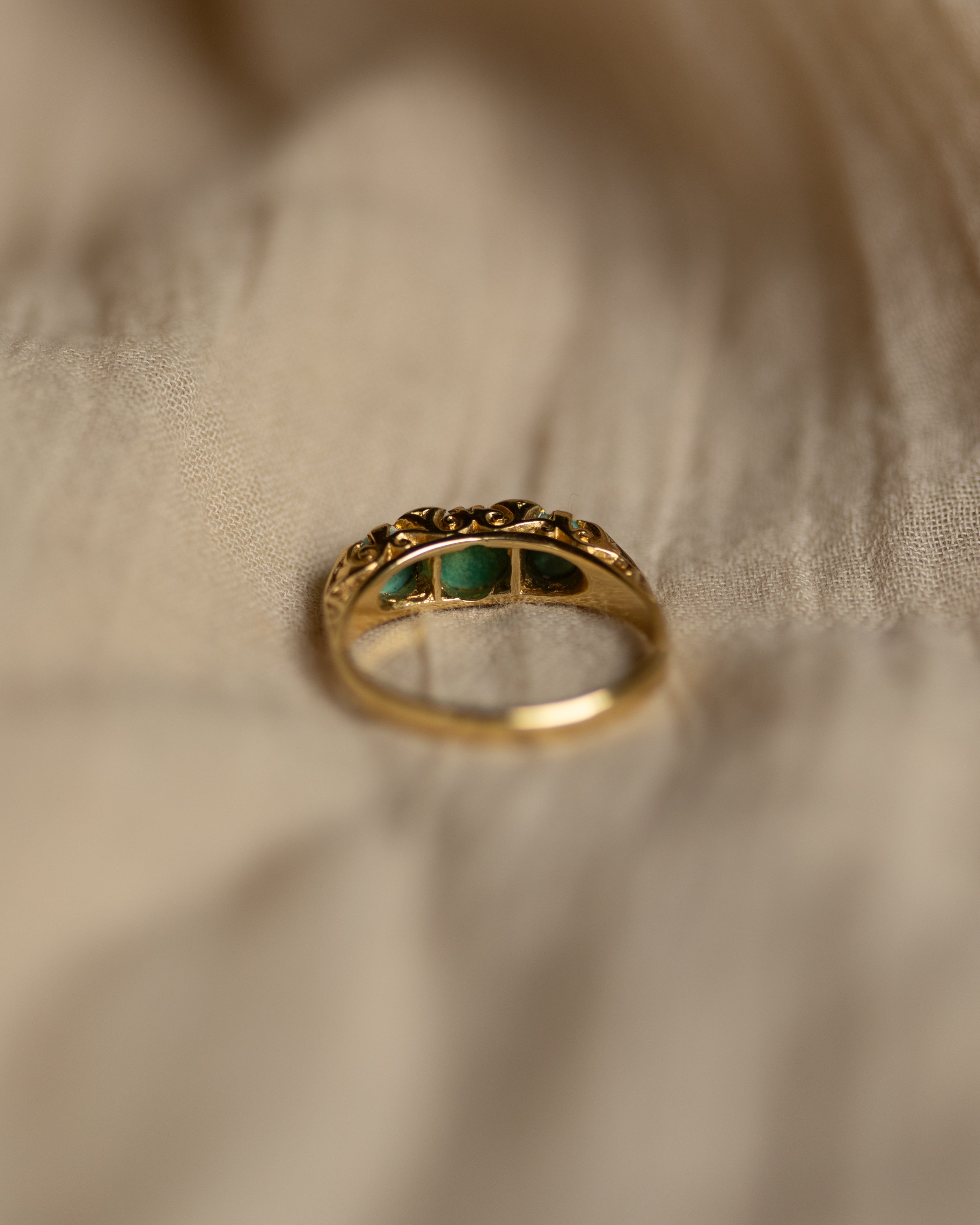 Irene 1975 Vintage 18ct Gold Turquoise & Diamond Trilogy Ring