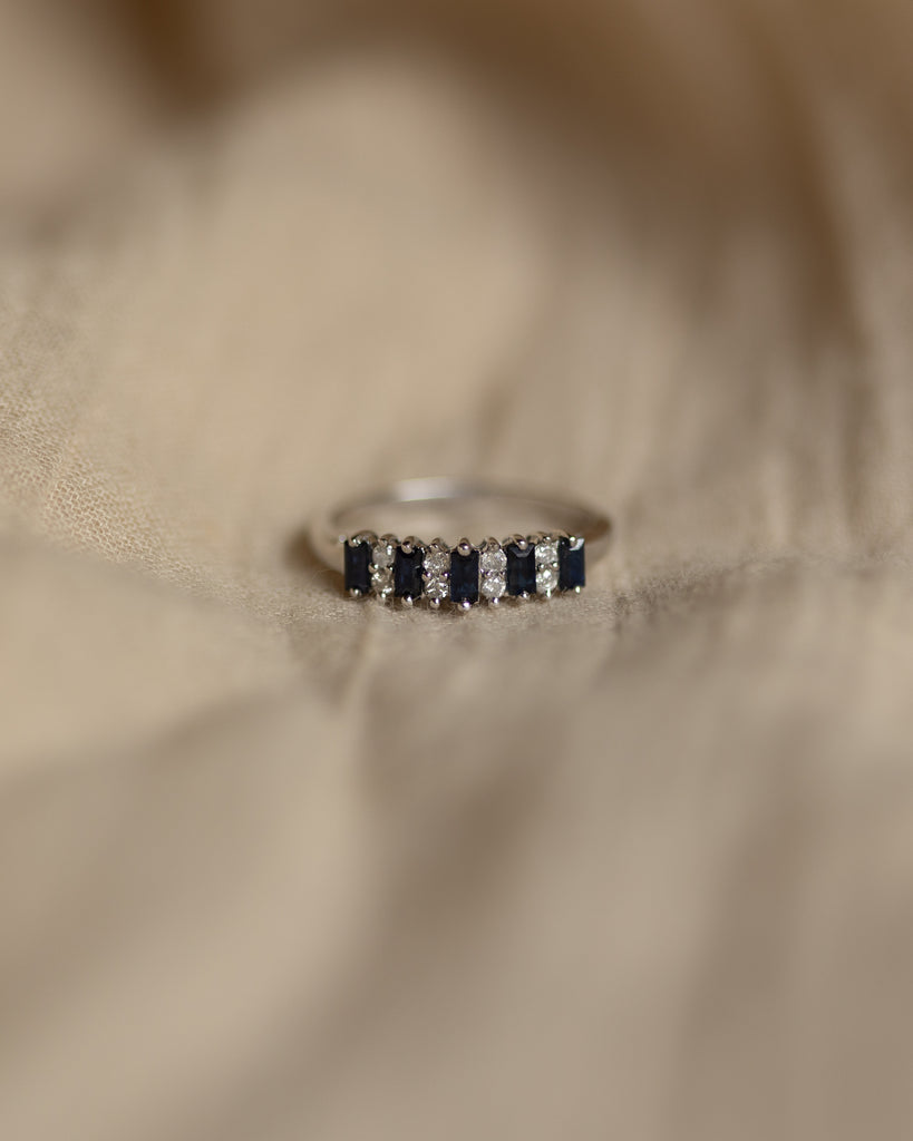 Thea Vintage 9ct White Gold Sapphire & Diamond Half Eternity Ring