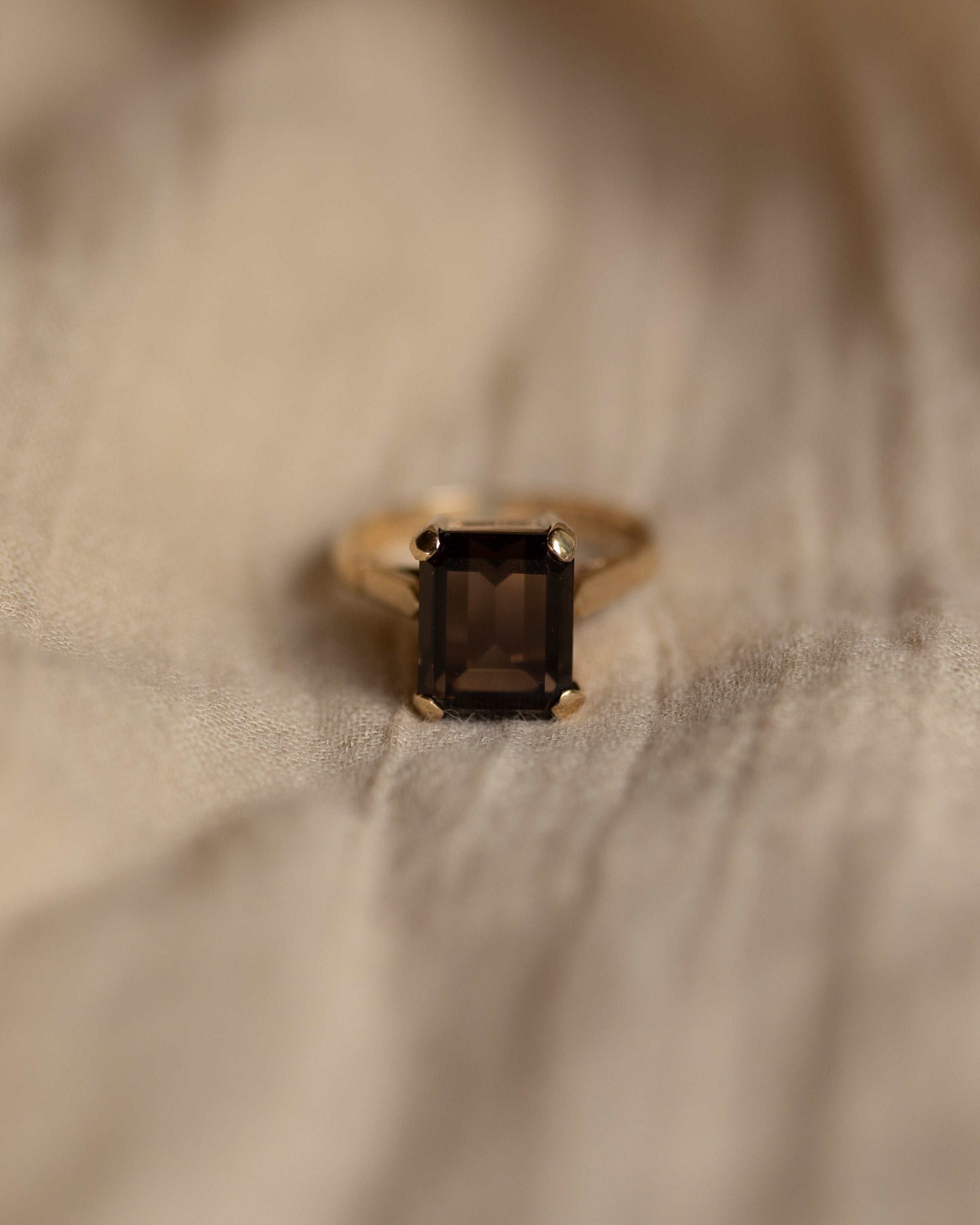 Henriette 1975 Vintage 9ct Gold Smokey Quartz Solitaire Ring