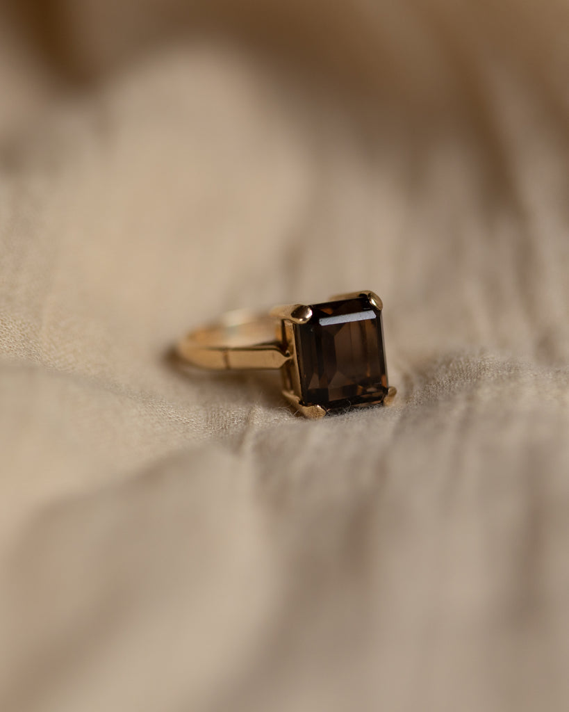 Henriette 1975 Vintage 9ct Gold Smokey Quartz Solitaire Ring