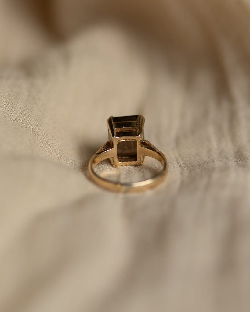 Henriette 1975 Vintage 9ct Gold Smokey Quartz Solitaire Ring