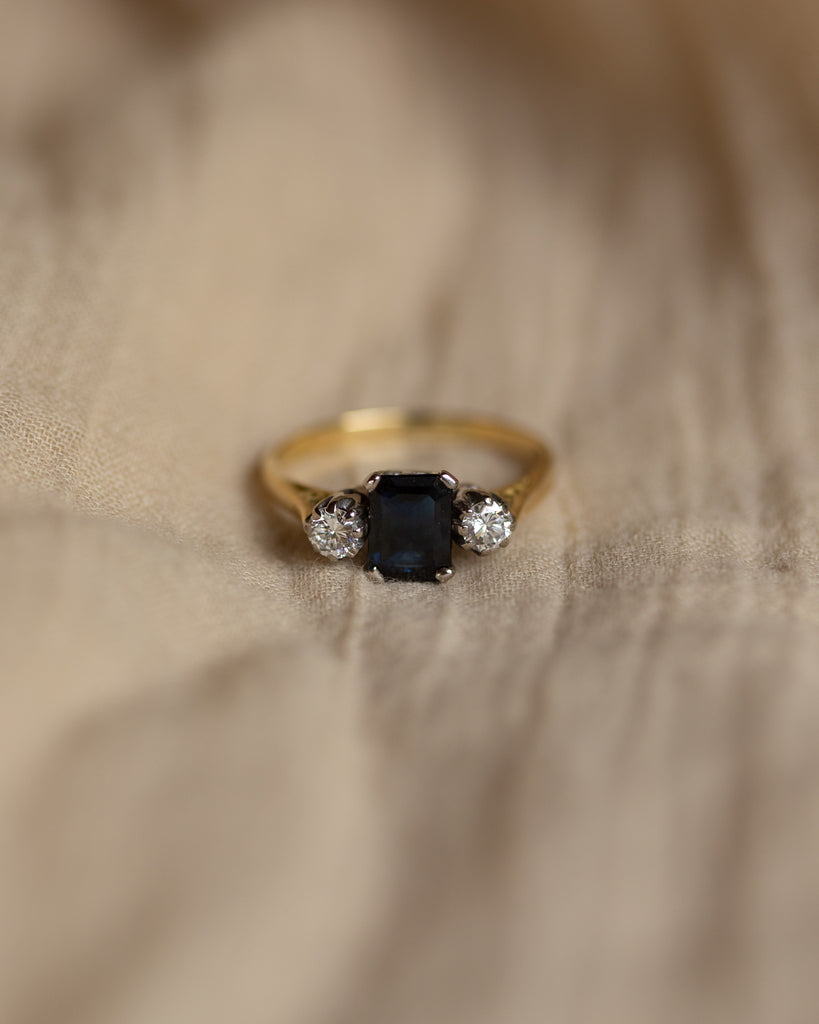 Patience 1977 Vintage 18ct Gold Sapphire & Diamond Trilogy Ring