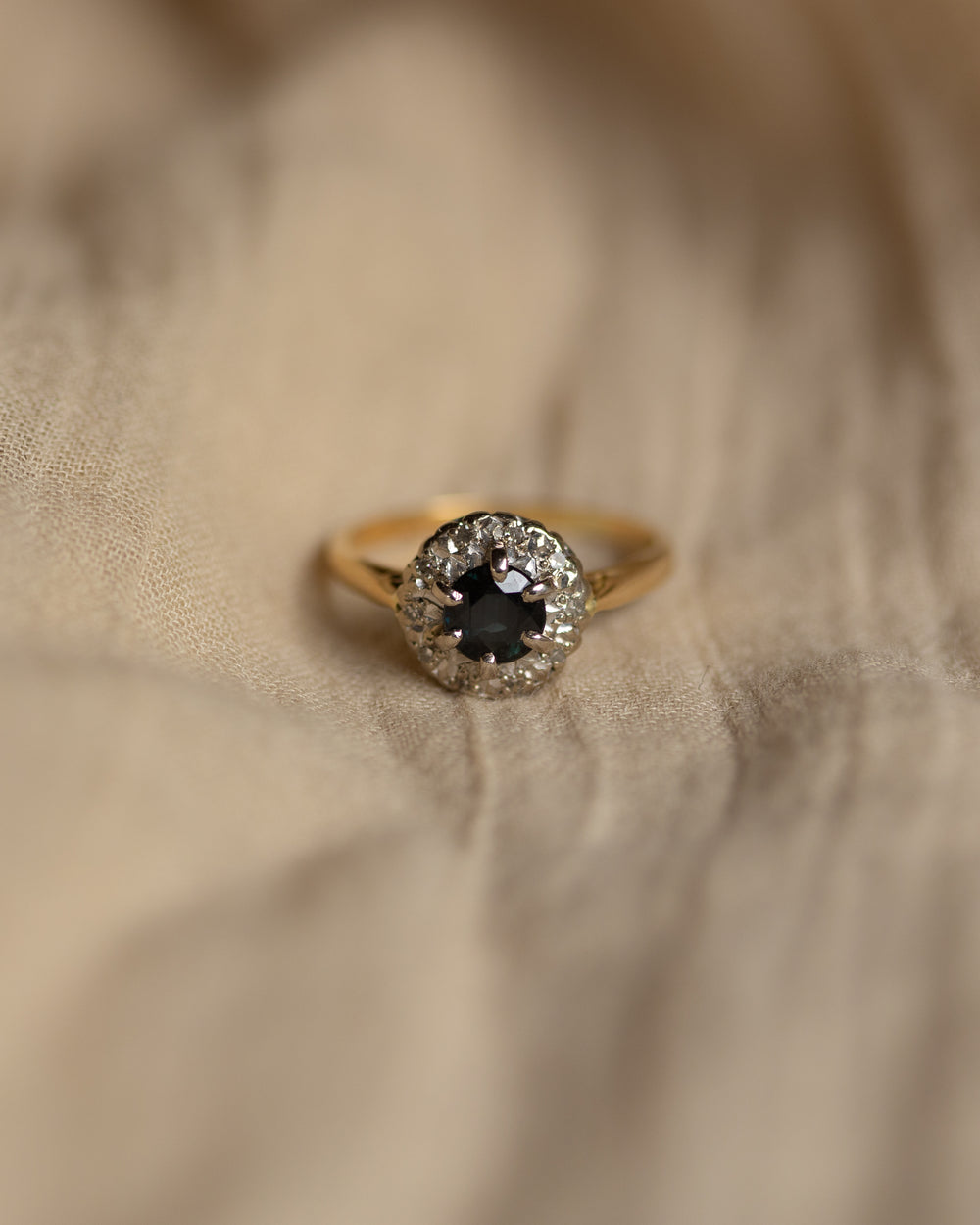 Cressida 1966 Vintage 18ct Gold Sapphire & Diamond Cluster Ring