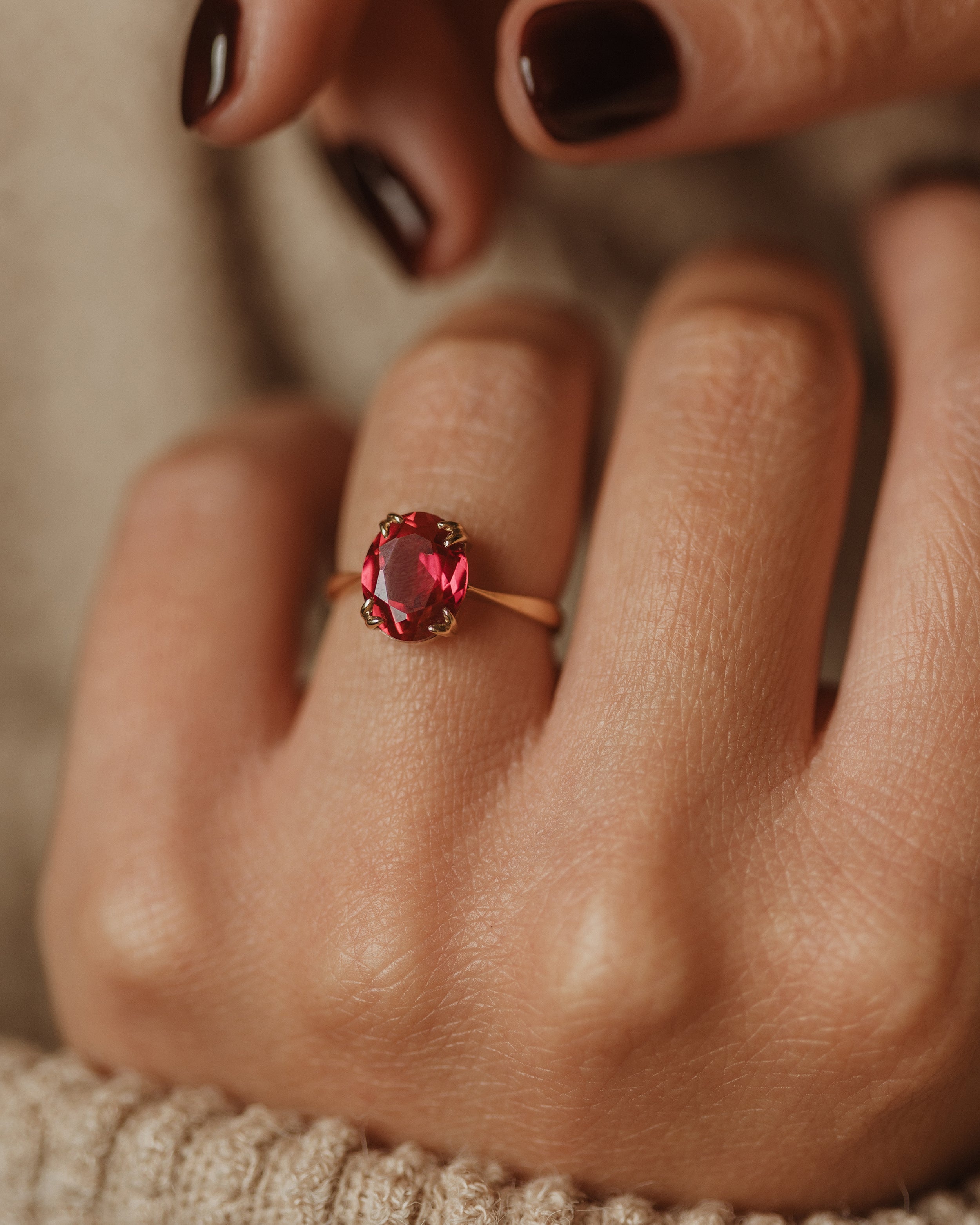 Image of Primrose Vintage 9ct Gold Synthetic Ruby Single Stone Ring