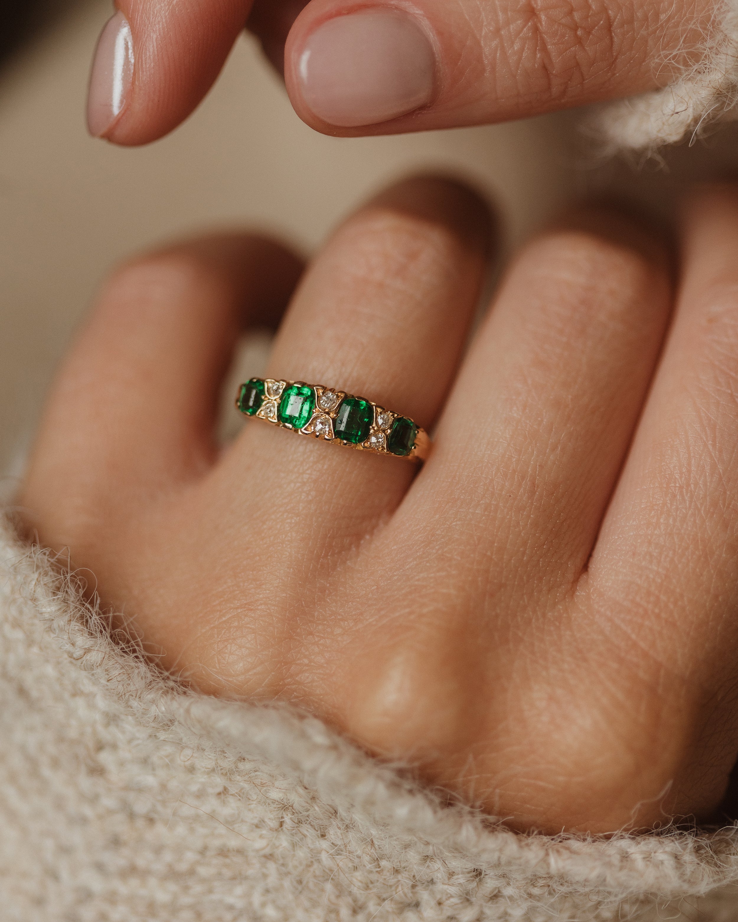 Image of Opheline Antique 18ct Gold Green Paste & Diamond Ten Stone Ring