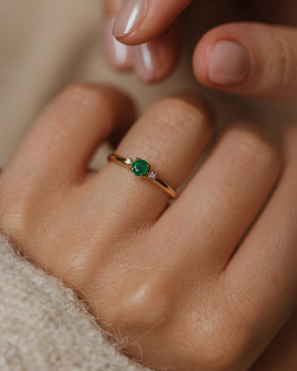 Nancy Vintage 9ct Gold Emerald & Diamond Trilogy Ring