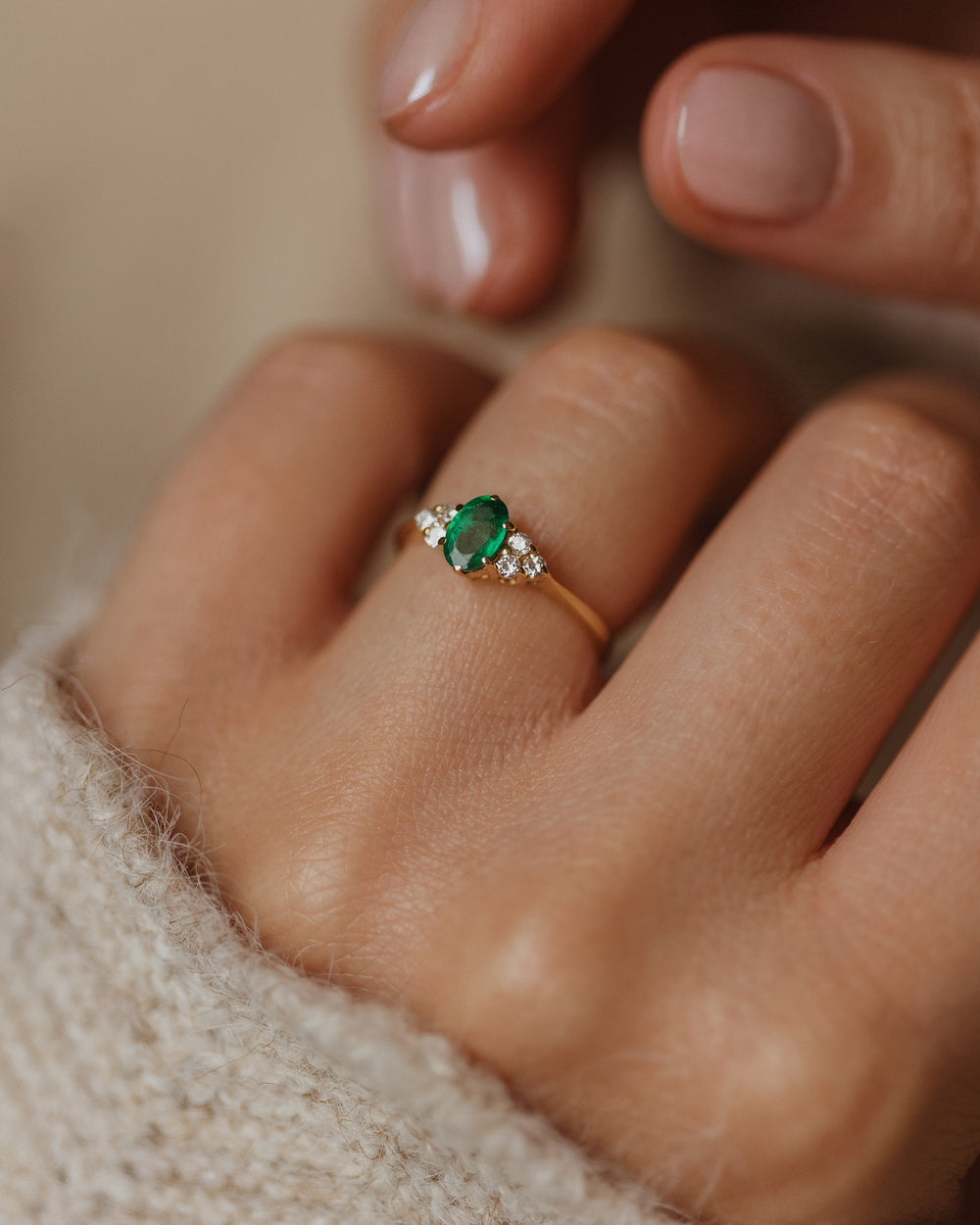 Helga 1988 Vintage 18ct Gold Emerald & Diamond Ring