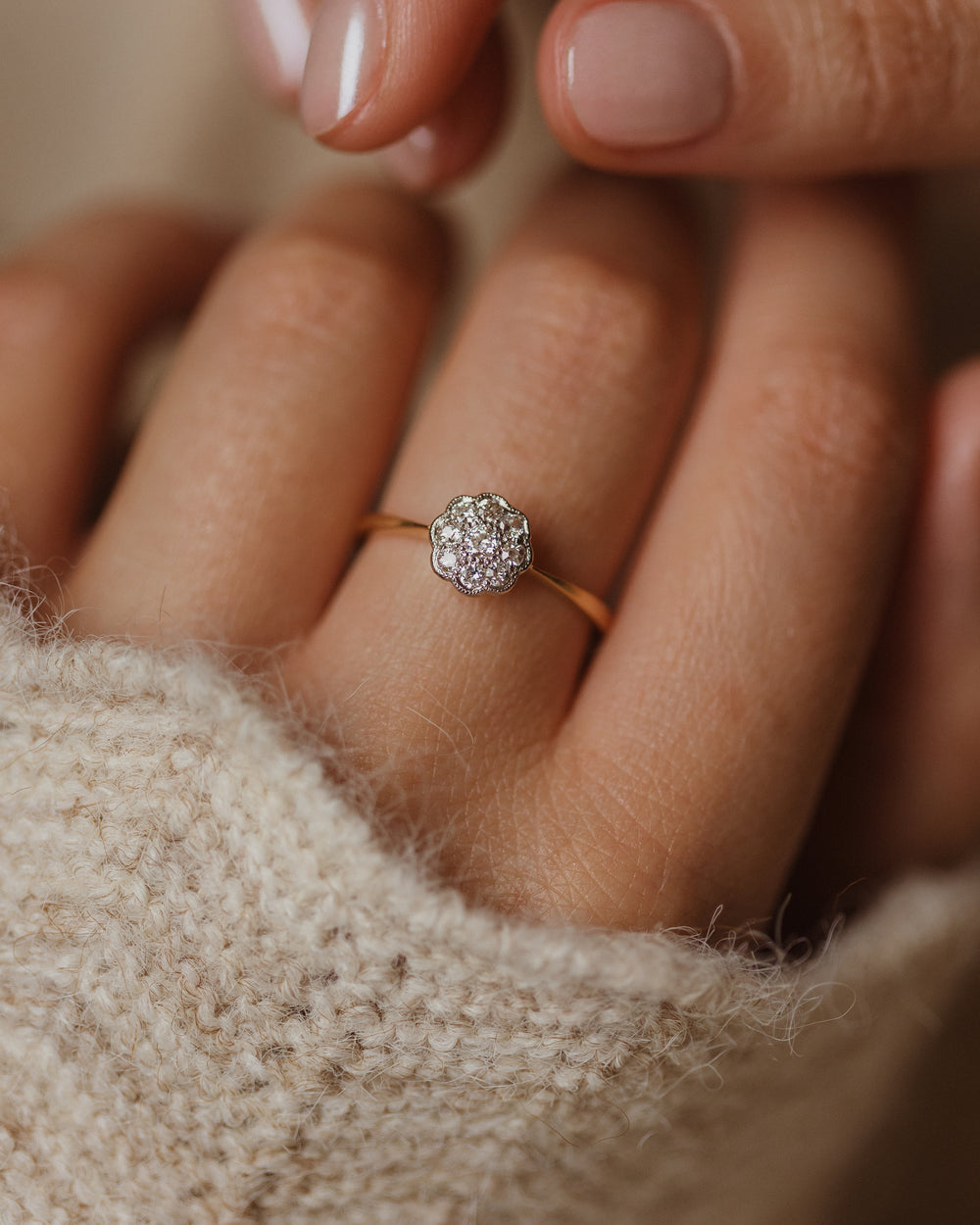 Catherine Antique 18ct Gold Diamond Daisy Cluster Ring