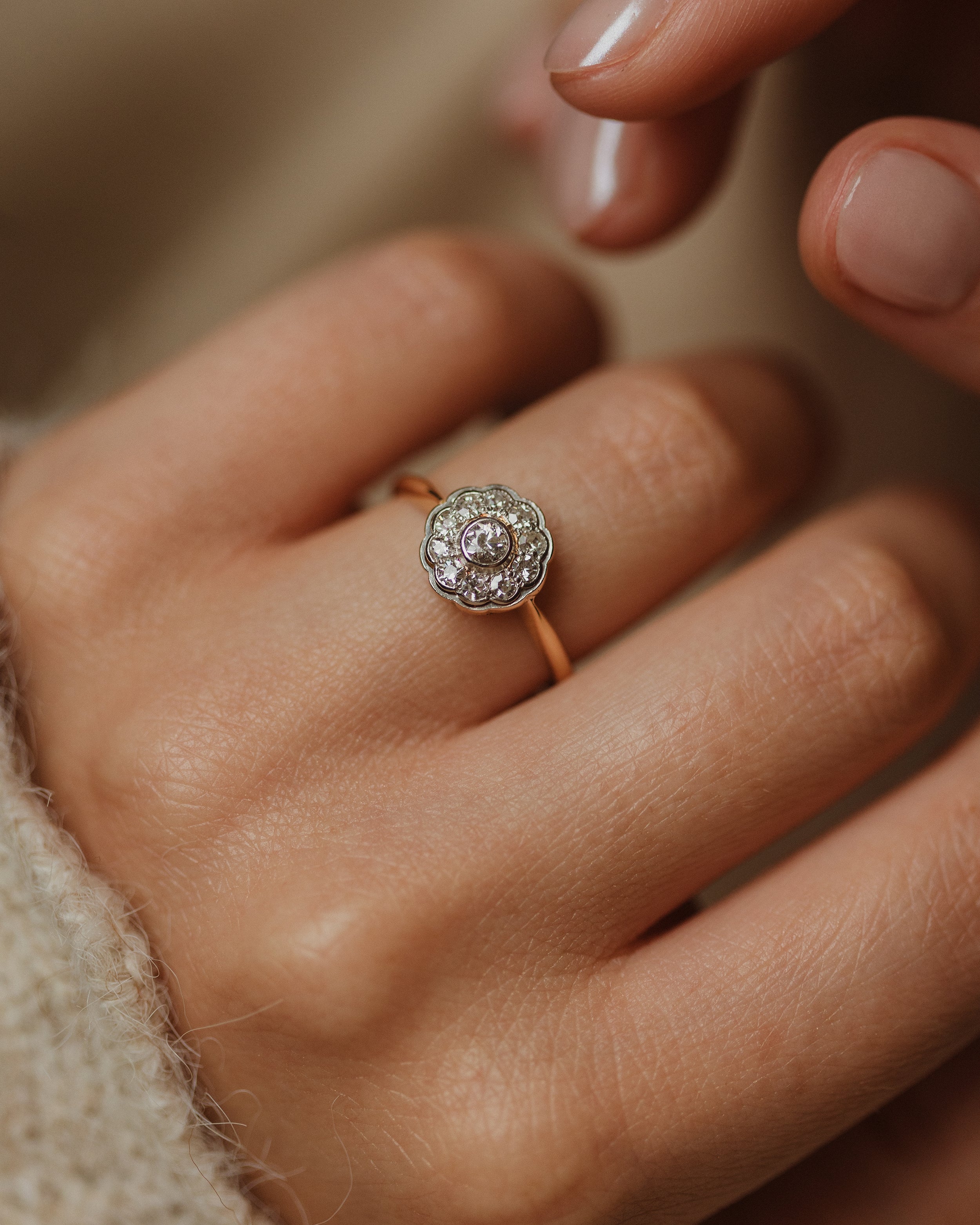 Image of Céline Antique 18ct Gold Diamond Daisy Cluster Ring