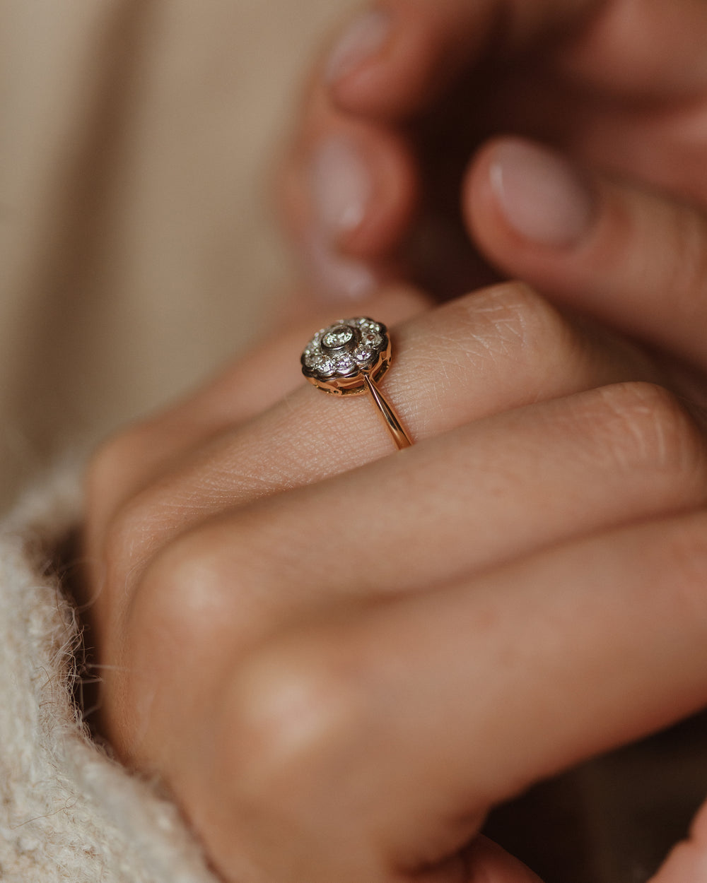 Céline Antique 18ct Gold Diamond Daisy Cluster Ring