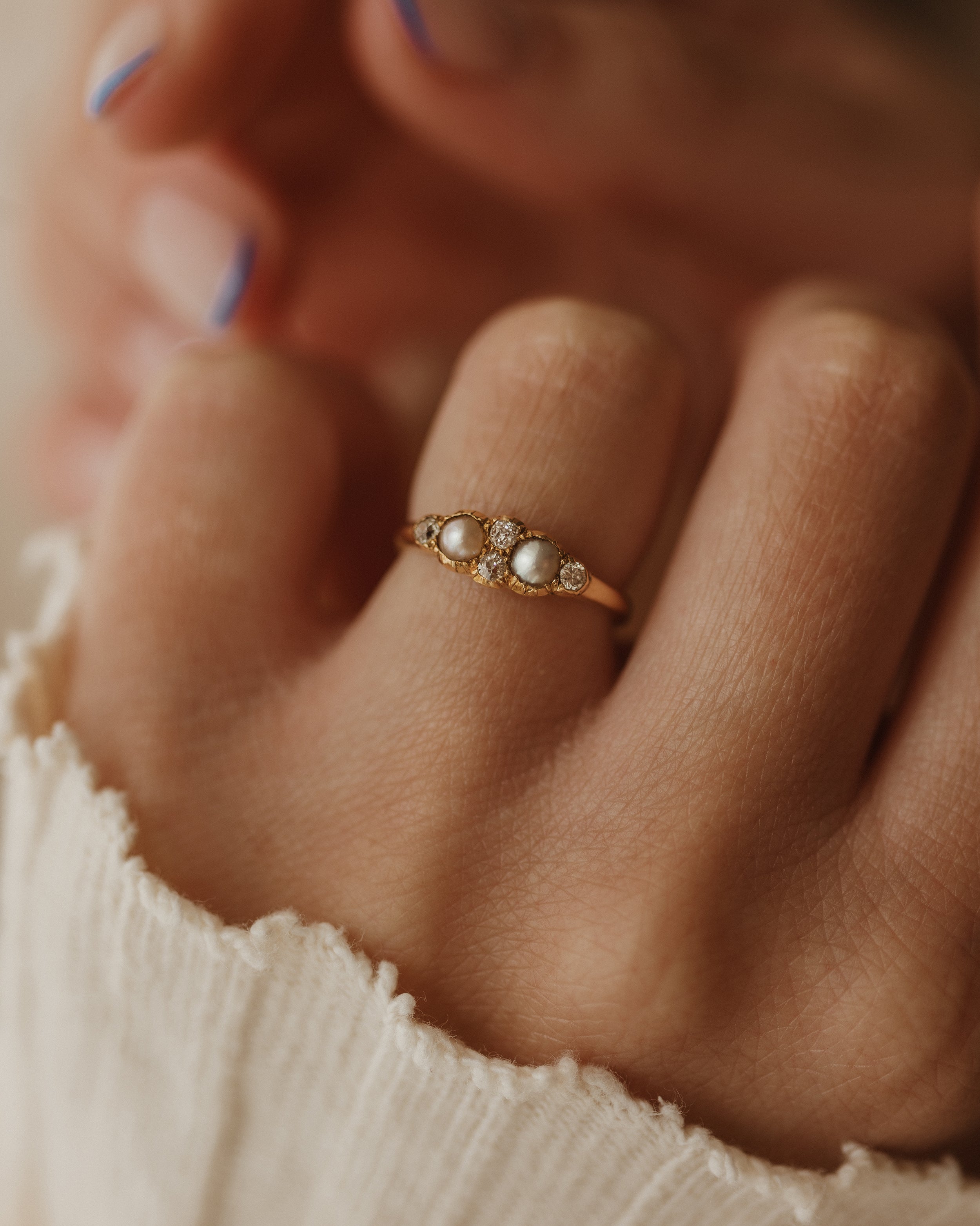 Image of Nancy Antique 18ct Gold Pearl & Diamond Ring