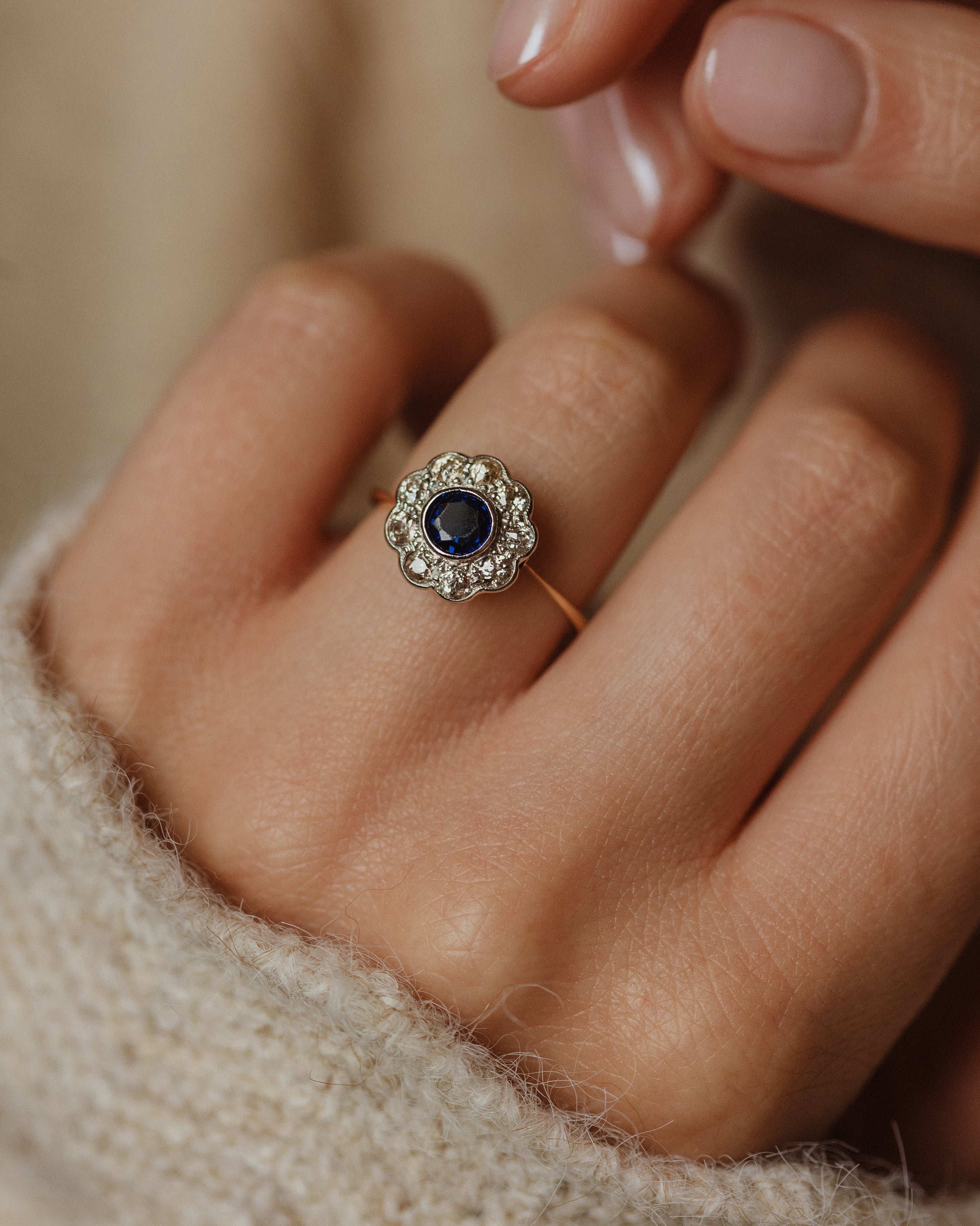 Image of Eleanor Antique 18ct Gold Sapphire & Diamond Cluster Ring