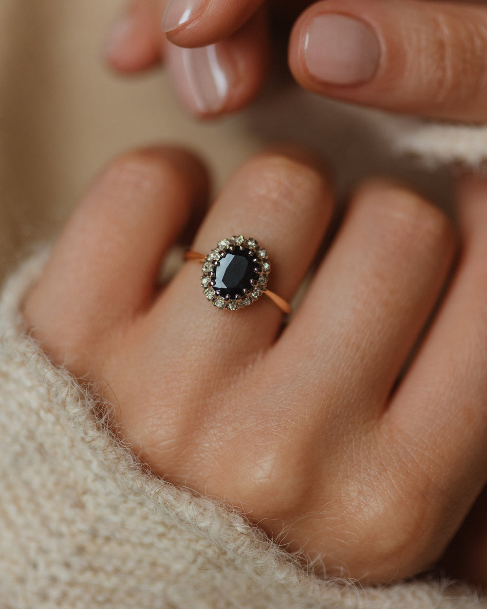 Edith 1972 Vintage 18ct Gold Sapphire & Diamond Cluster Ring