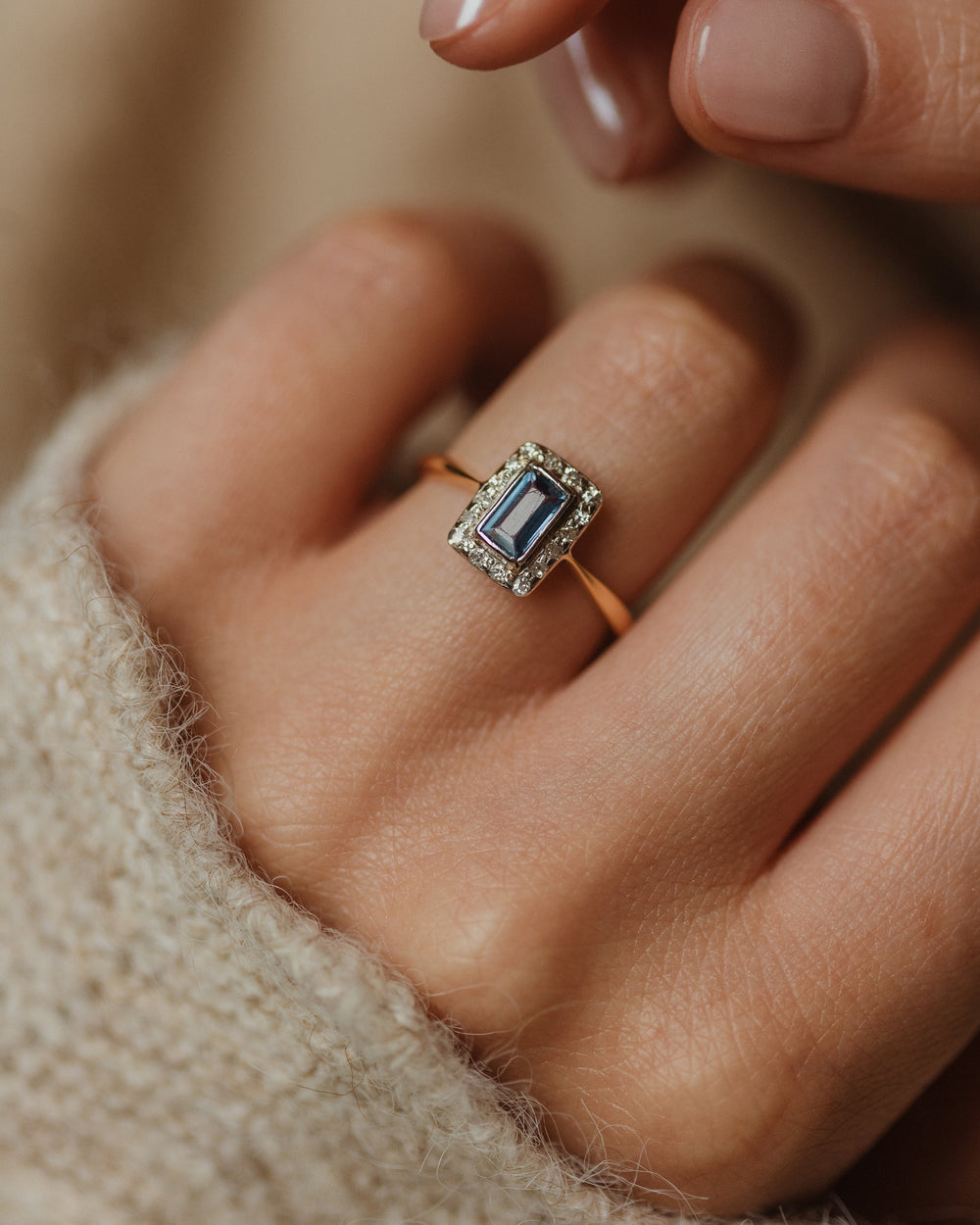 Lillian Antique 18ct Gold Sapphire & Diamond Cluster Ring