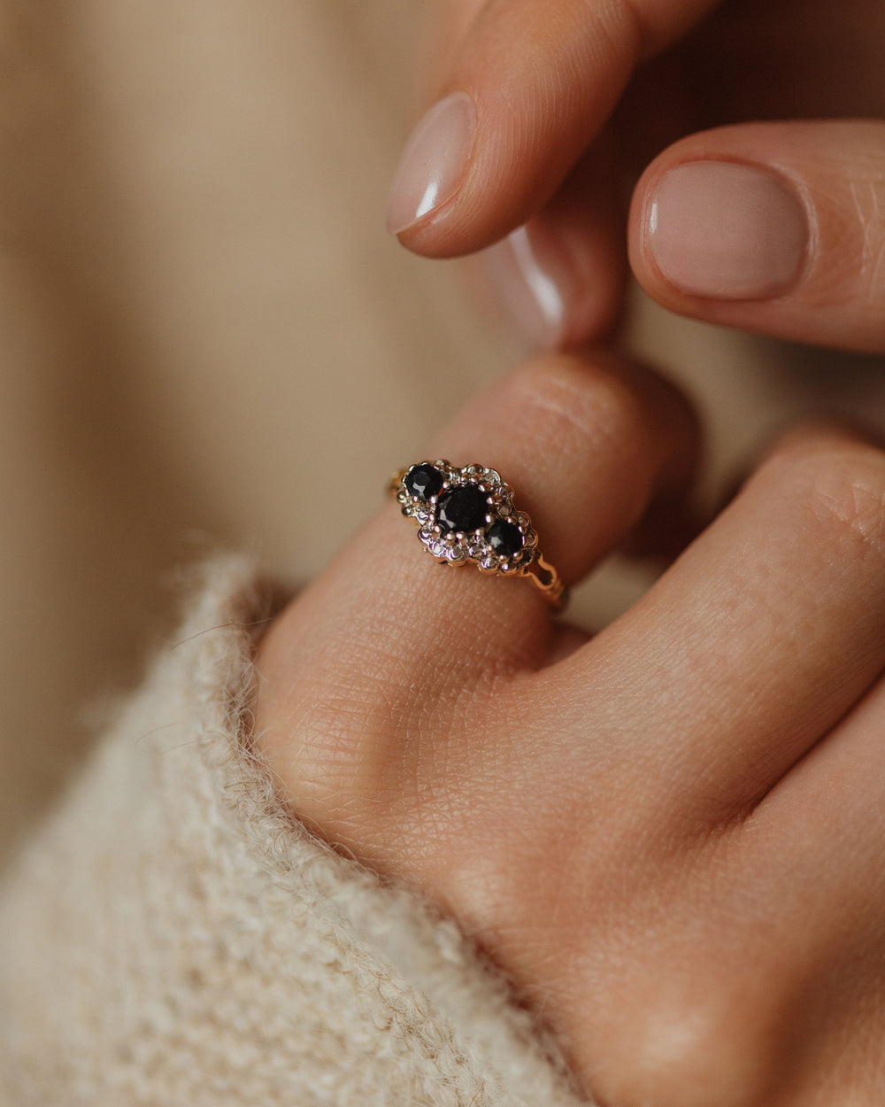 Irene Vintage 9ct Gold Sapphire & Diamond Cluster Ring