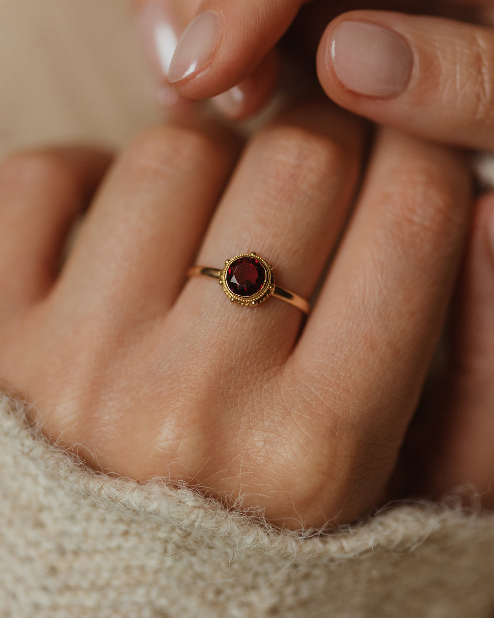 Beatrix Antique 14ct Gold Garnet Single Stone Ring