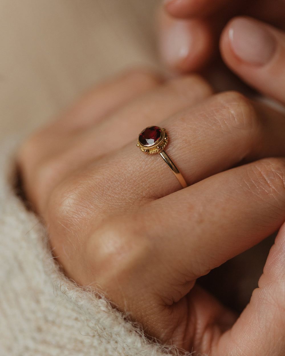 Beatrix Antique 14ct Gold Garnet Single Stone Ring