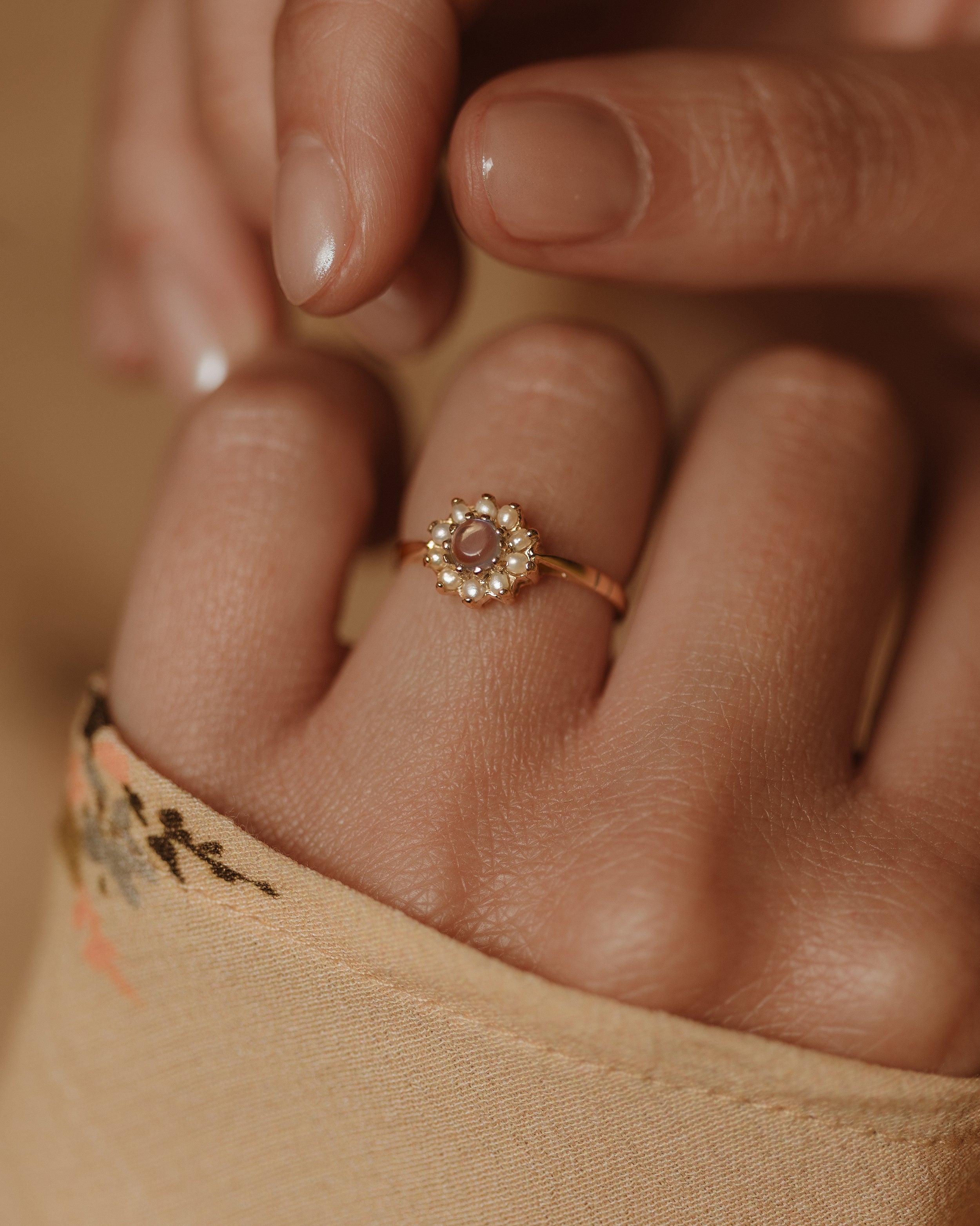 Image of Marta 1991 Vintage 9ct Gold Moonstone & Pearl Cluster Ring