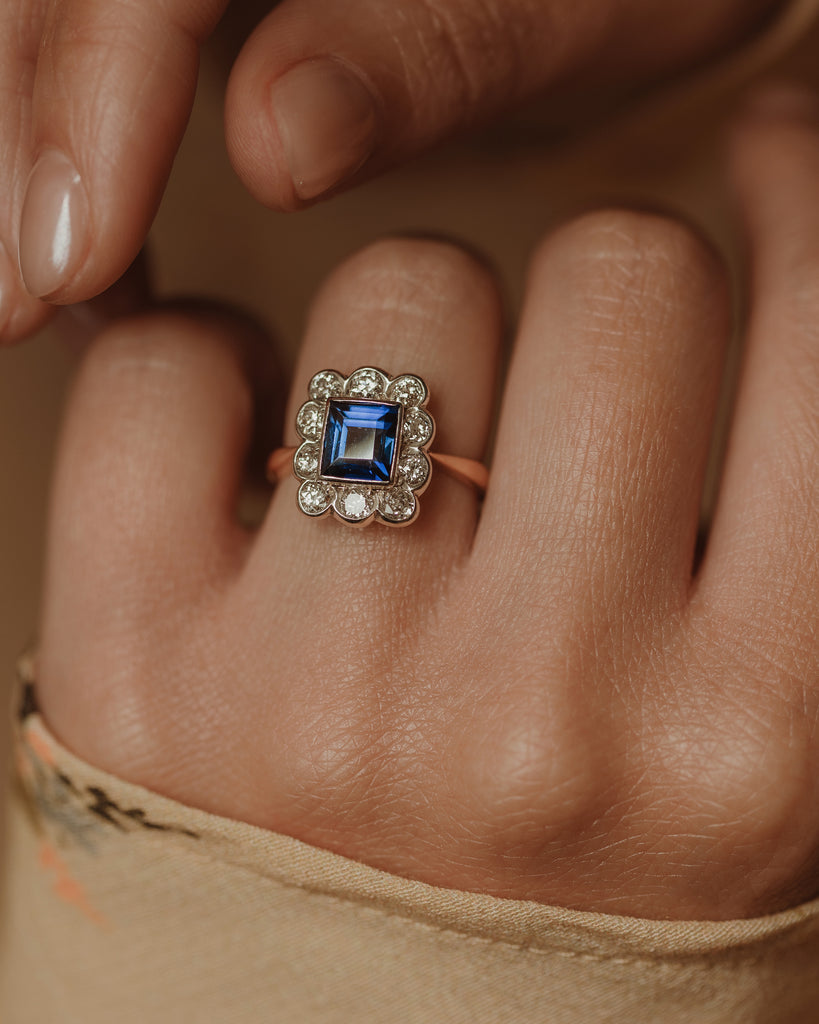 Ottilie Antique 18ct Gold Sapphire & Diamond Cluster Ring