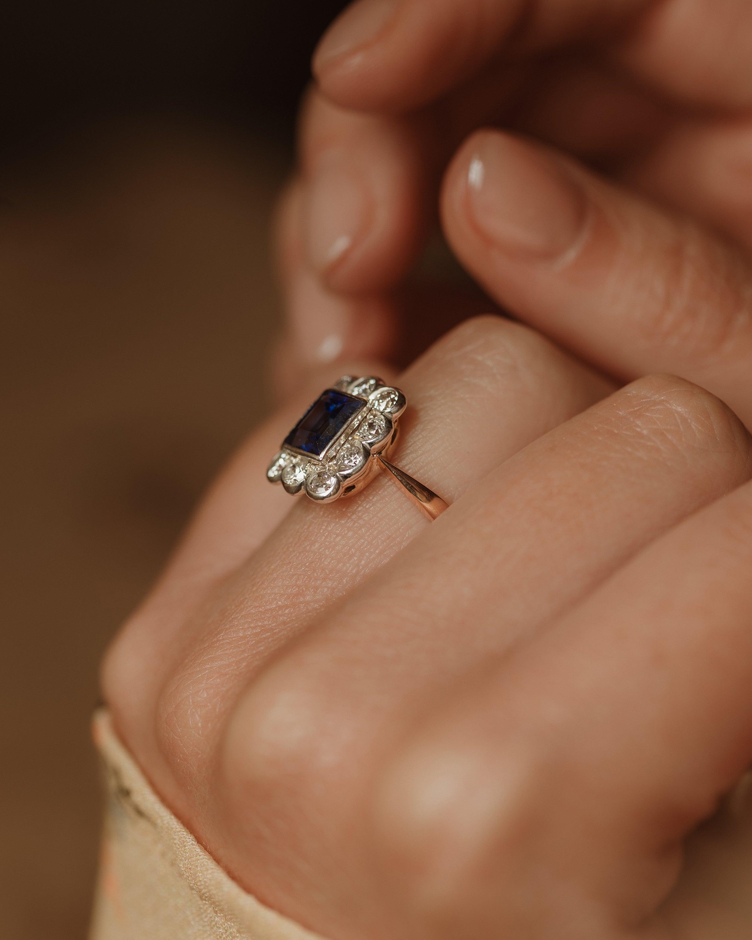 Ottilie Antique 18ct Gold Sapphire & Diamond Cluster Ring