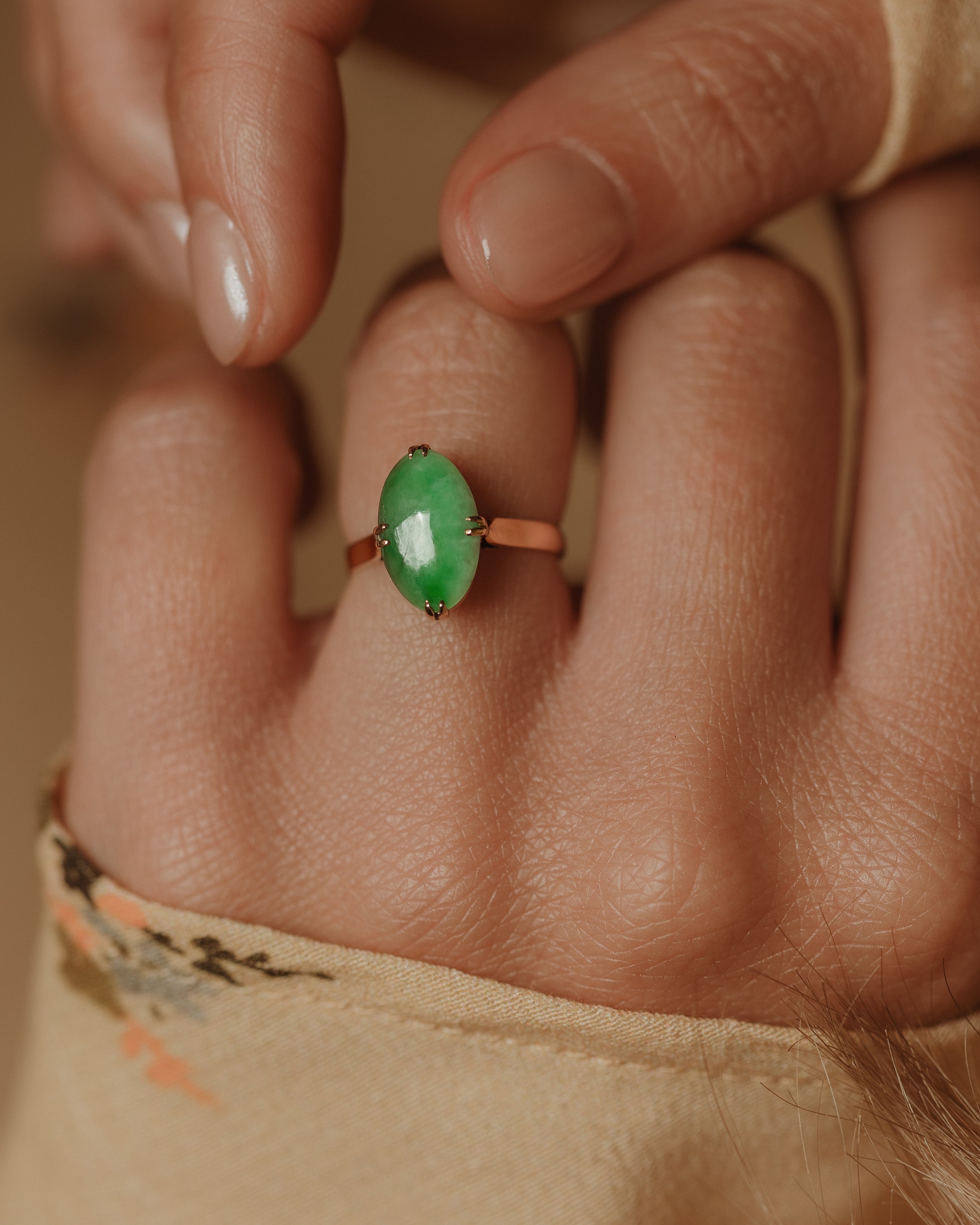 Image of Briar Vintage 14ct Gold Jade Solitaire Ring