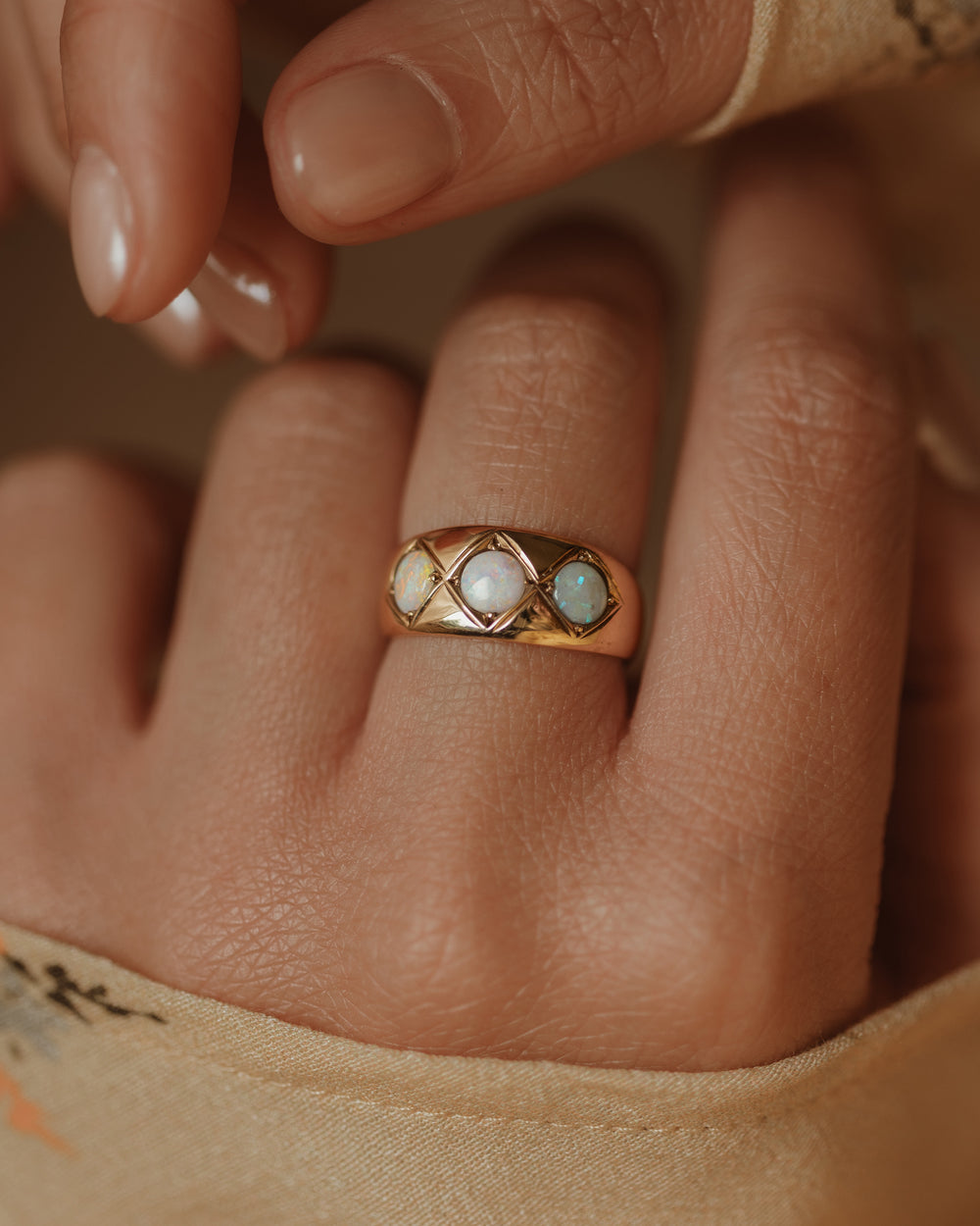 Ethel Vintage 9ct Gold Opal Trilogy Ring