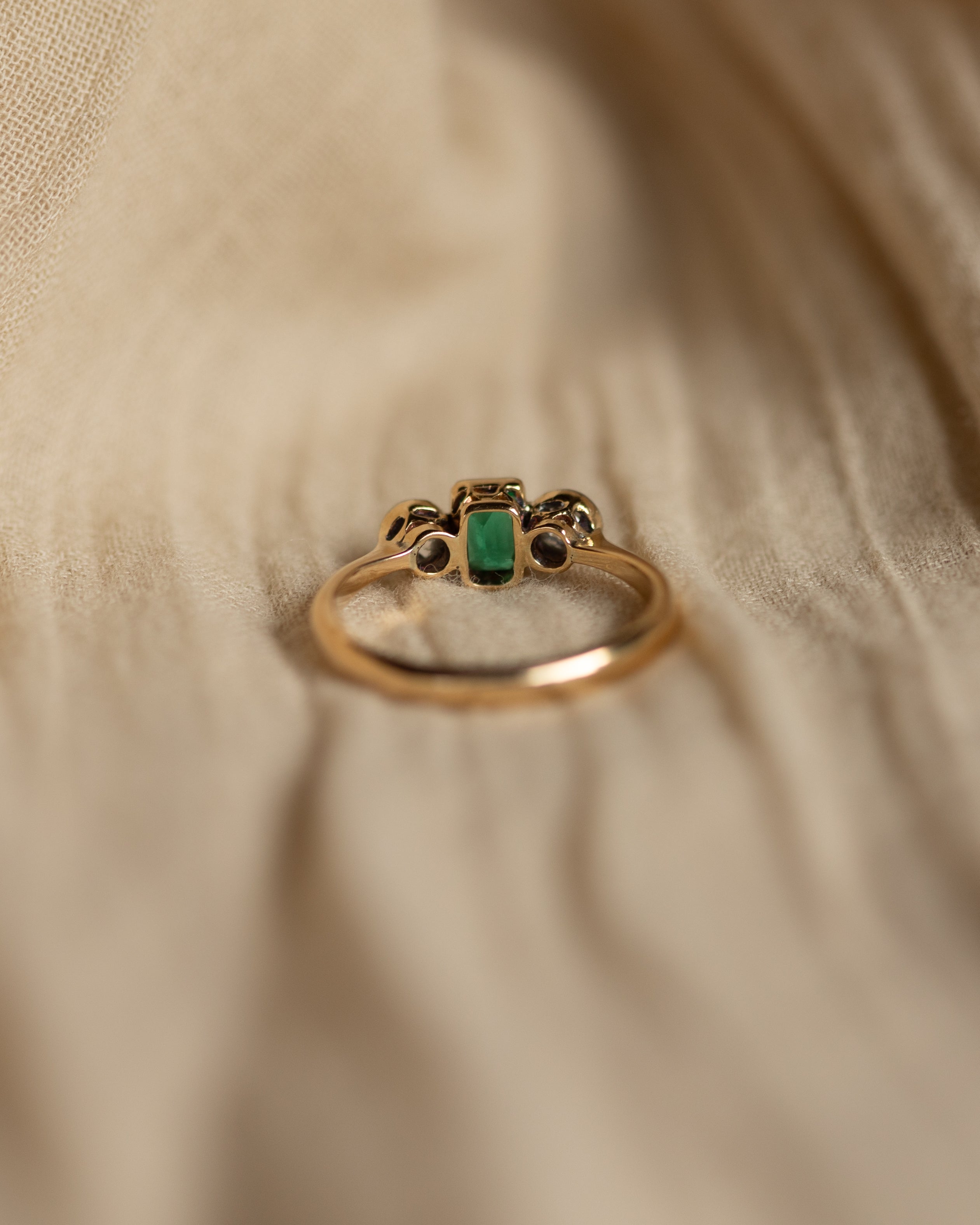 Norah Antique 18ct Gold Emerald & Diamond Trilogy Ring