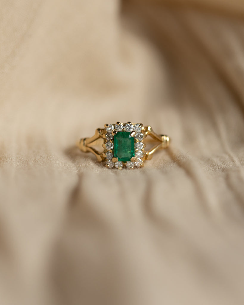 Marcy Vintage 18ct Gold Emerald & Diamond Cluster Ring