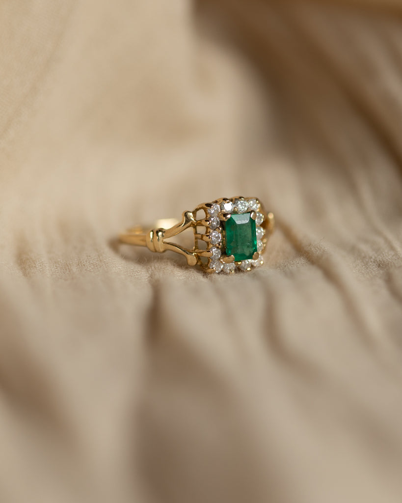 Marcy Vintage 18ct Gold Emerald & Diamond Cluster Ring