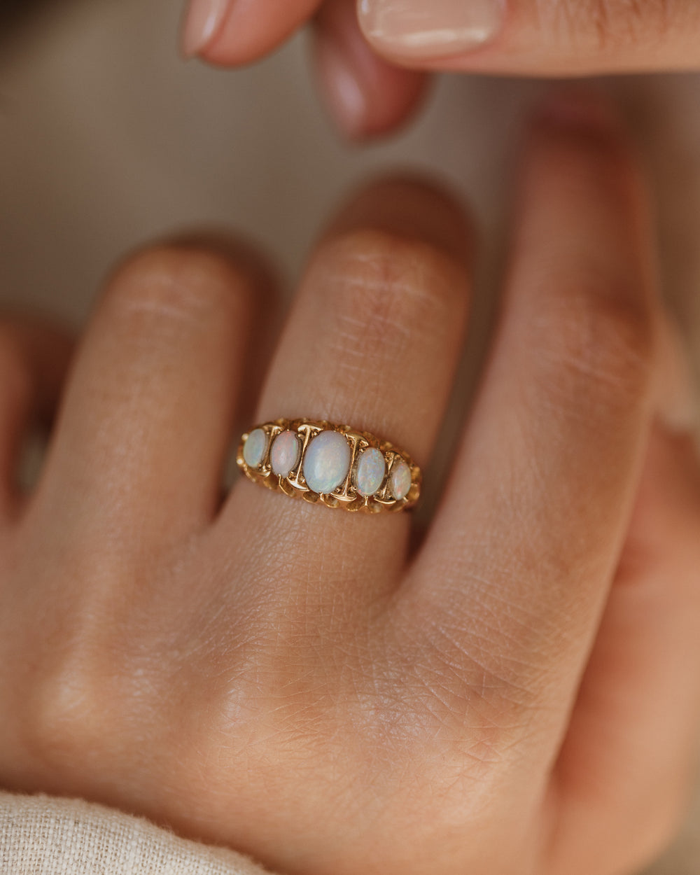 Gwyneth 1919 Antique 18ct Gold Opal Five Stone Ring