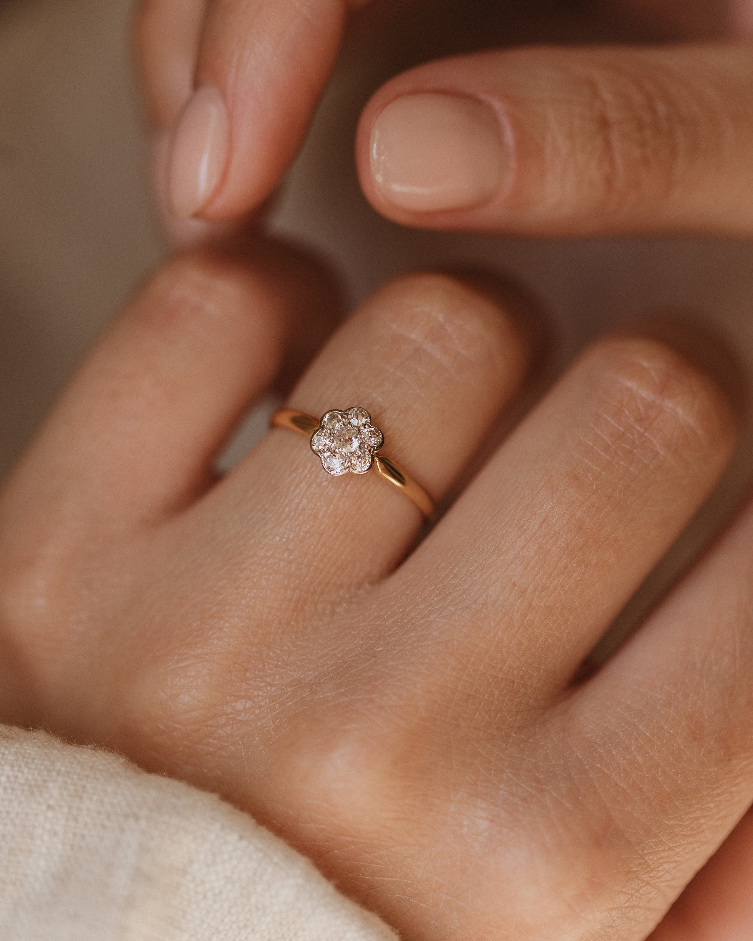 Image of Leonora Antique 18ct Gold Diamond Daisy Cluster Ring