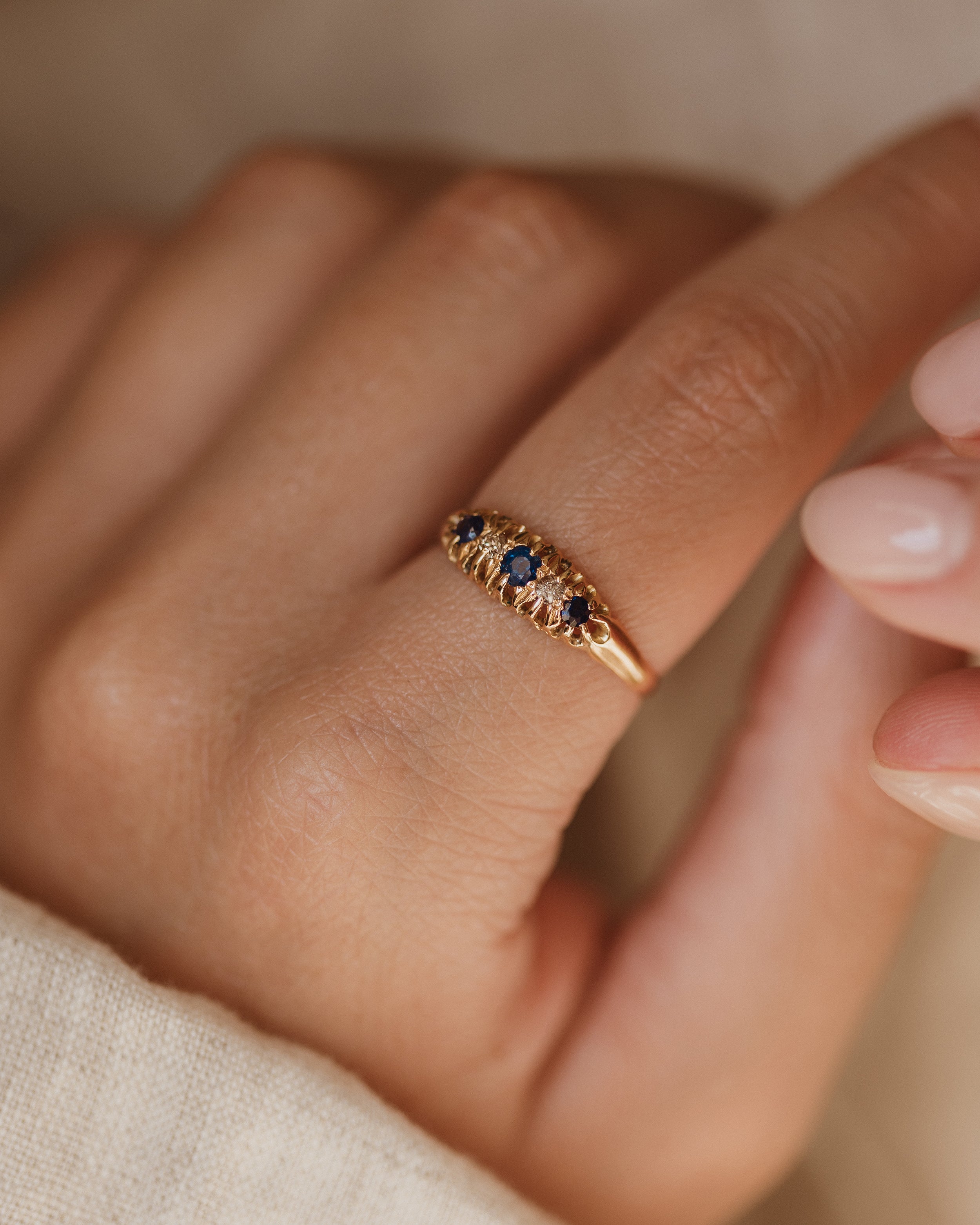 Image of Posey Antique 18ct Gold Sapphire & Diamond Five Stone Ring