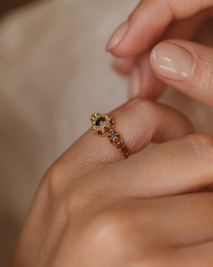 Eloise 1903 Antique 18ct Gold Sapphire & Diamond Cluster Ring